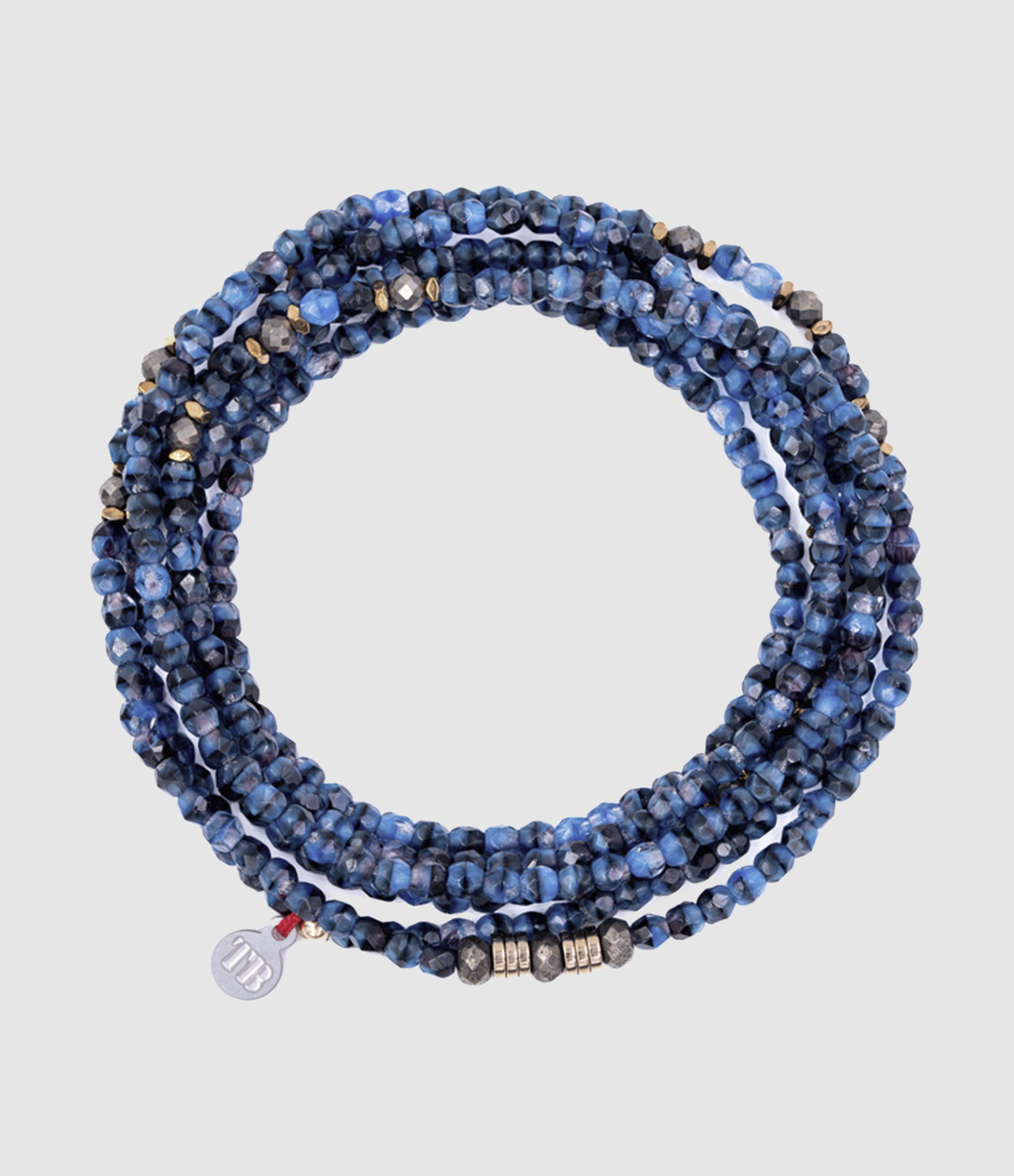 Gabrielle Marbled Denim Necklace and 6-Strand Bracelet, 103 cm