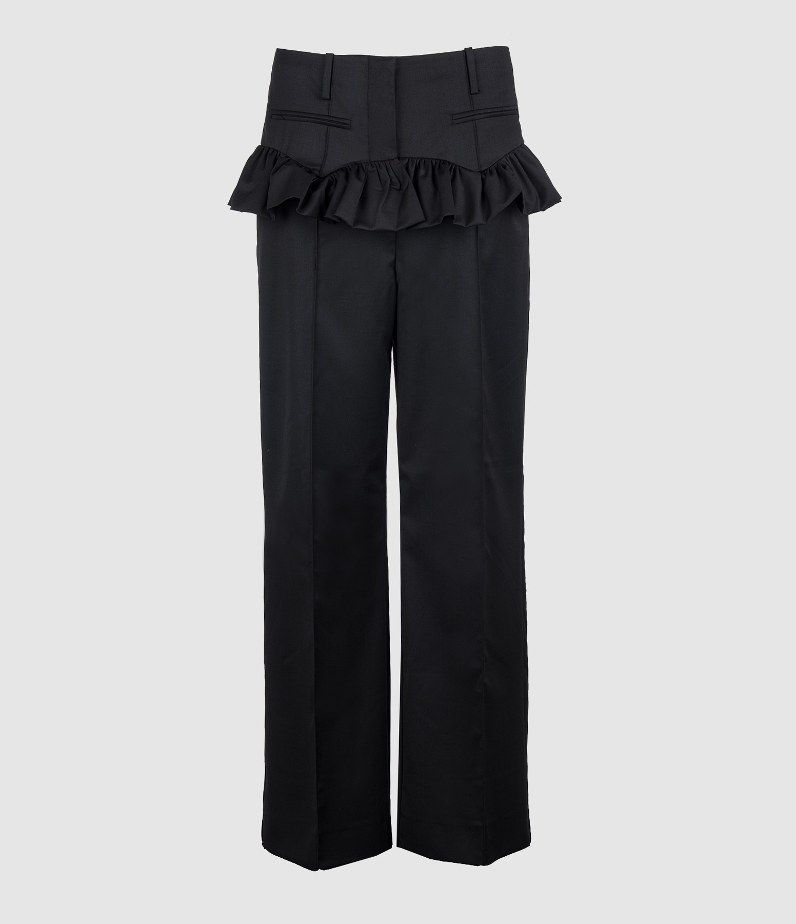Black Calendered Wool Trousers