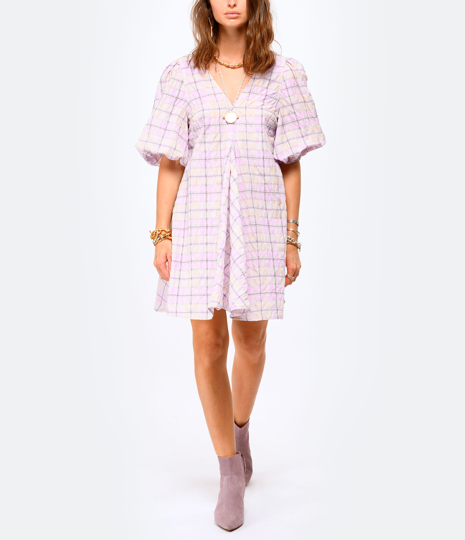 Orchid Pink Checked Dress