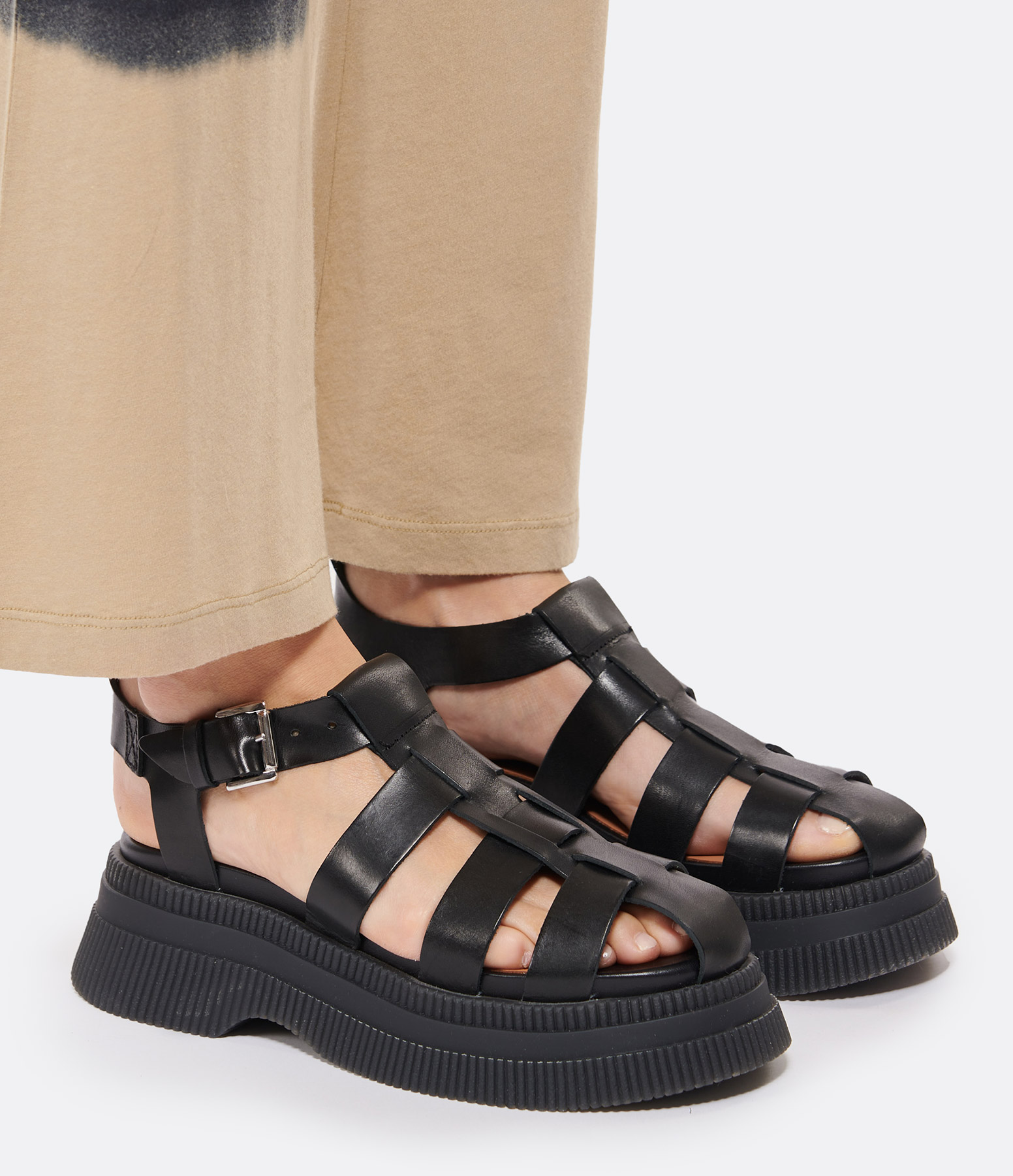 Black Leather Creepers Sandals