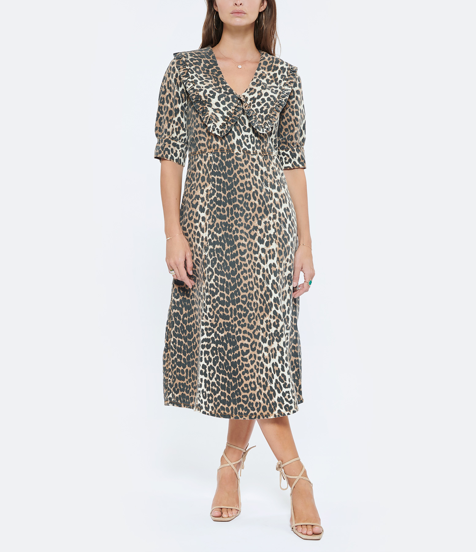 Leopard-print denim dress