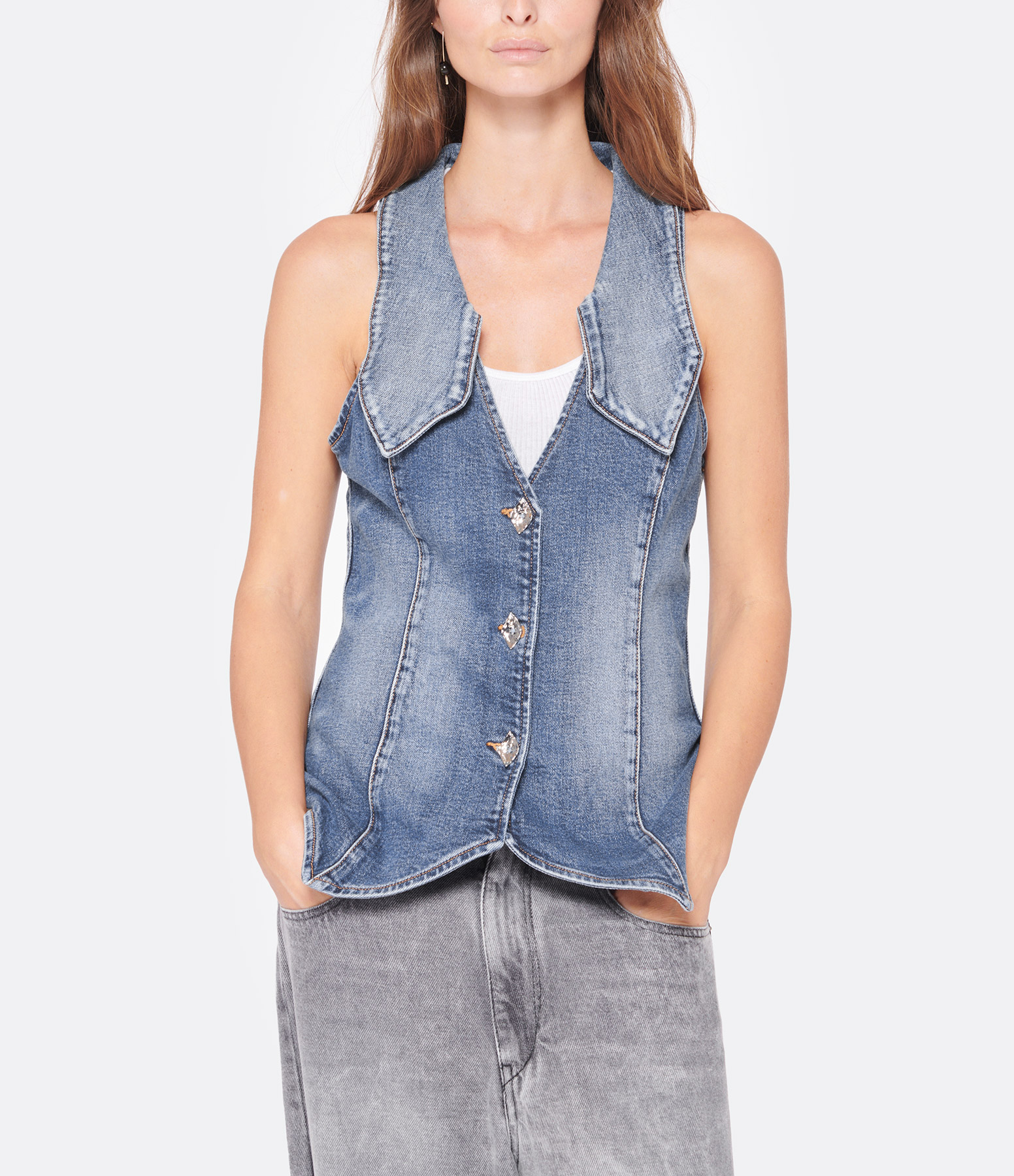 Vintage Blue Sleeveless Jacket