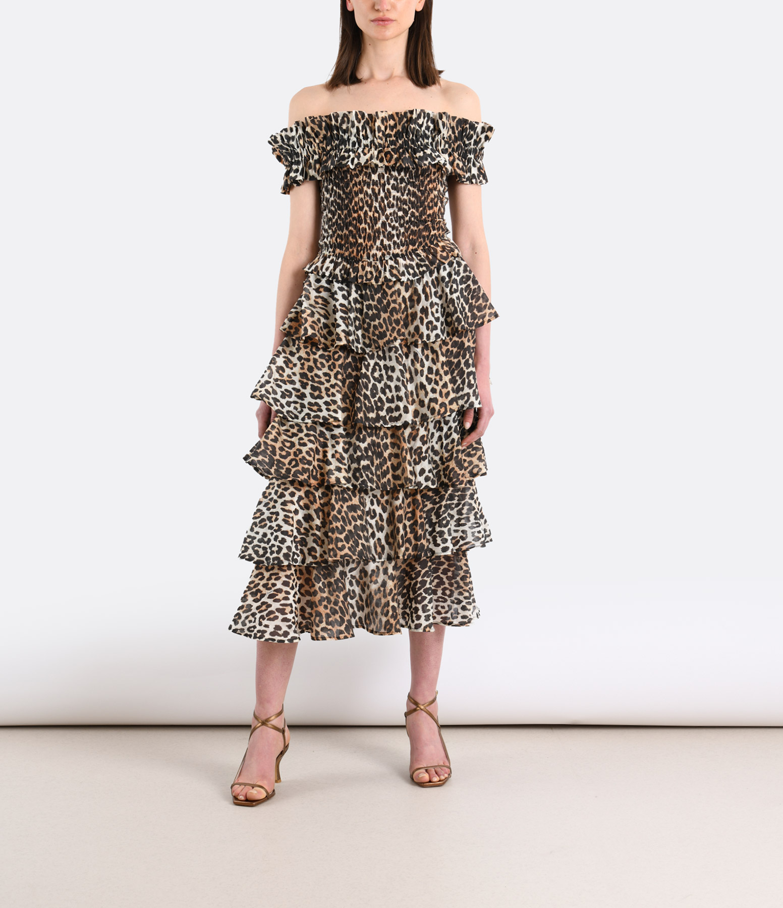 Long Leopard-Print Ruffled Skirt
