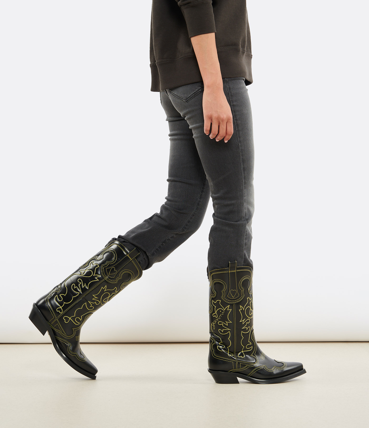 Black Embroidered Cowboy Boots