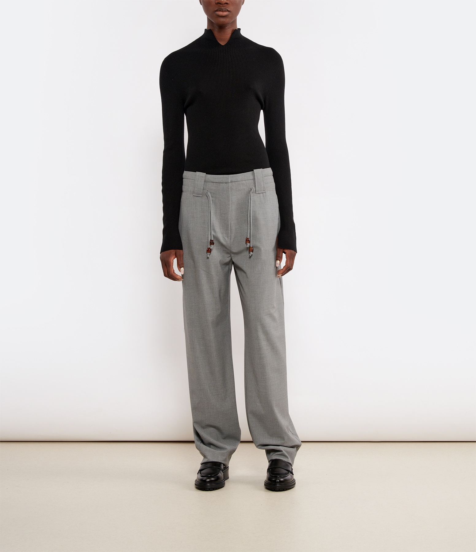 Grey Mid-High Drapey Trousers