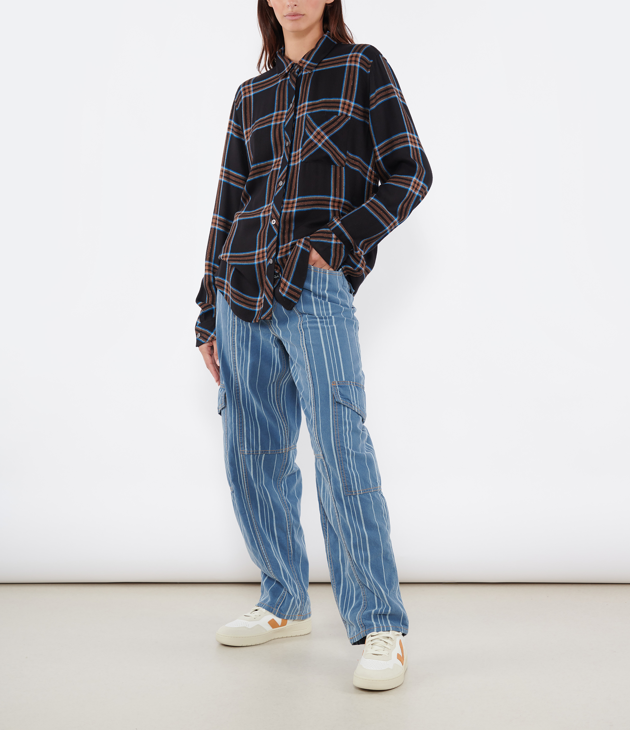 Mid Blue Stone Light Stripe Denim Cargo Trousers