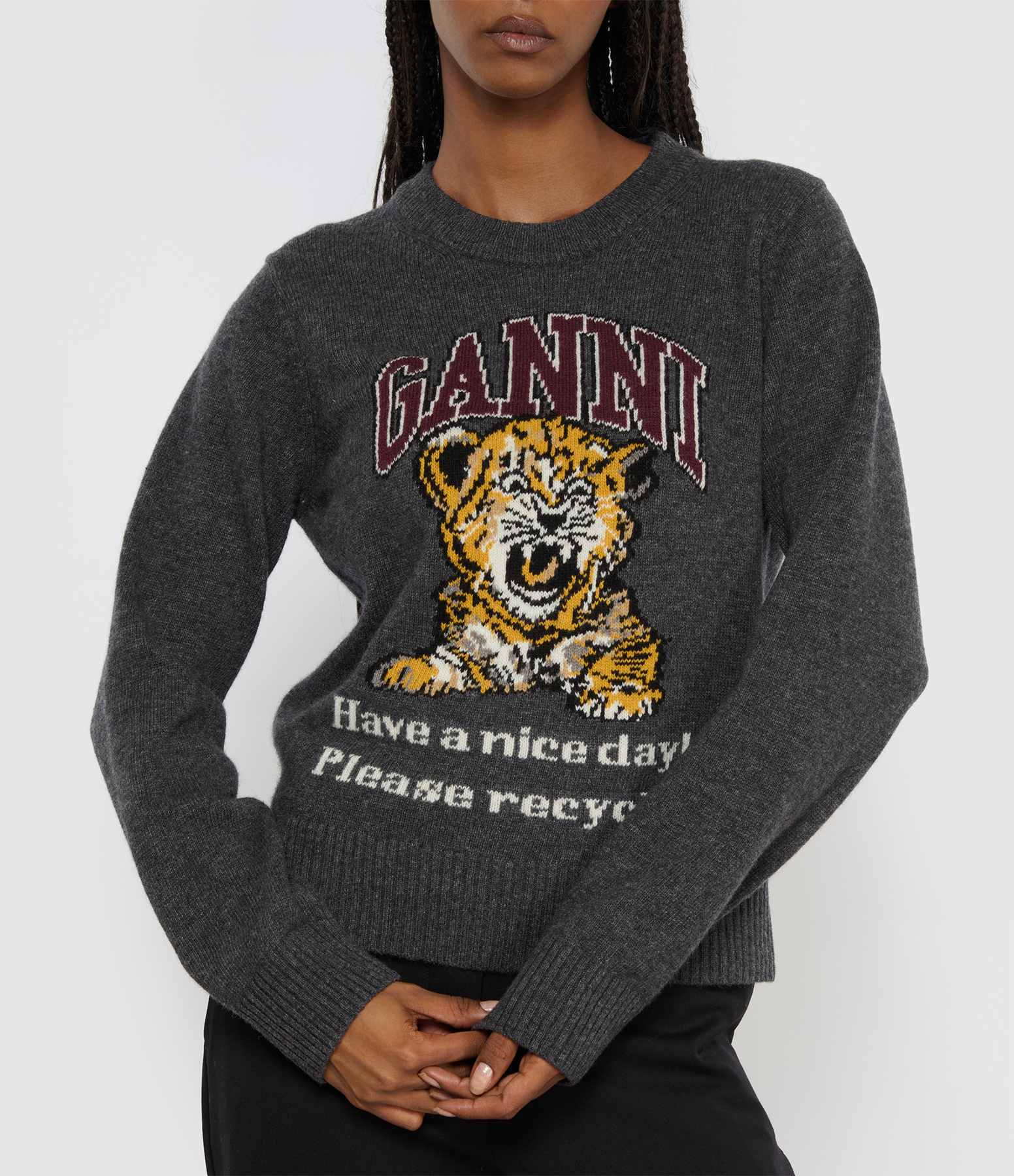 Graphic Wool-Blend Tiger Grey Quill Sweatshirt
