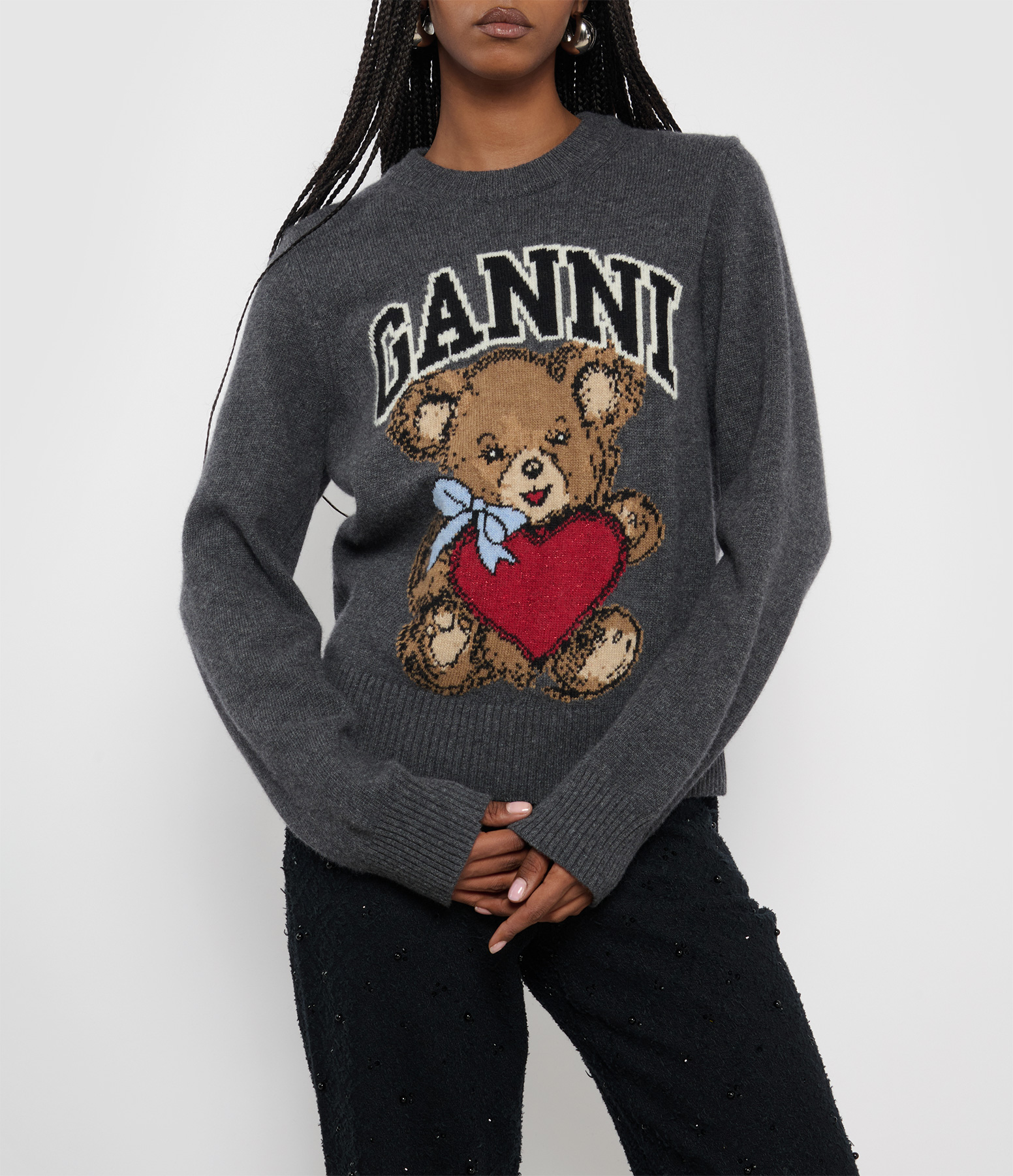 Graphic Wool-Blend Bear Crewneck Jumper – Grey Quill