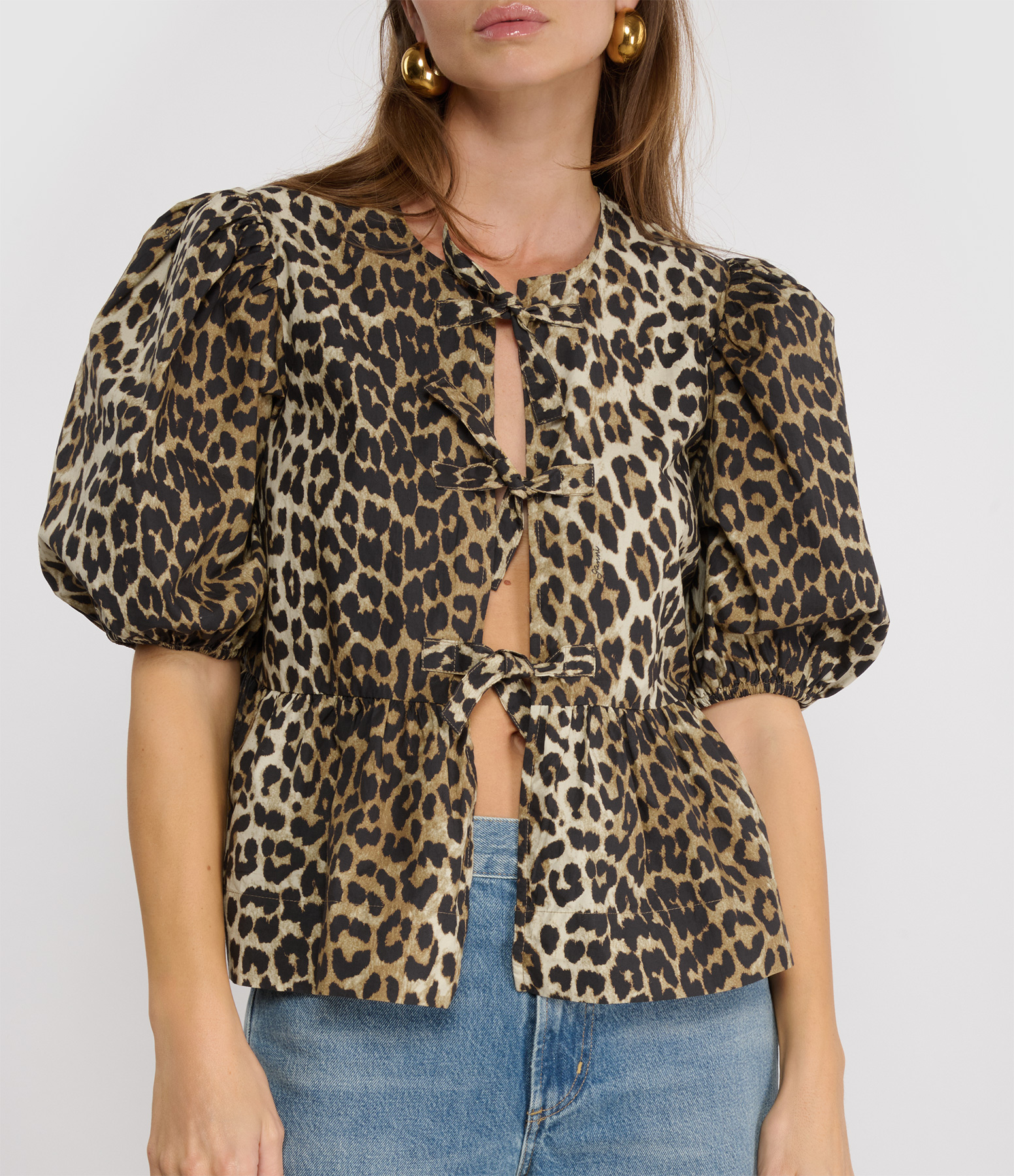 Printed Cotton Poplin Peplum Blouse – Leopard Print