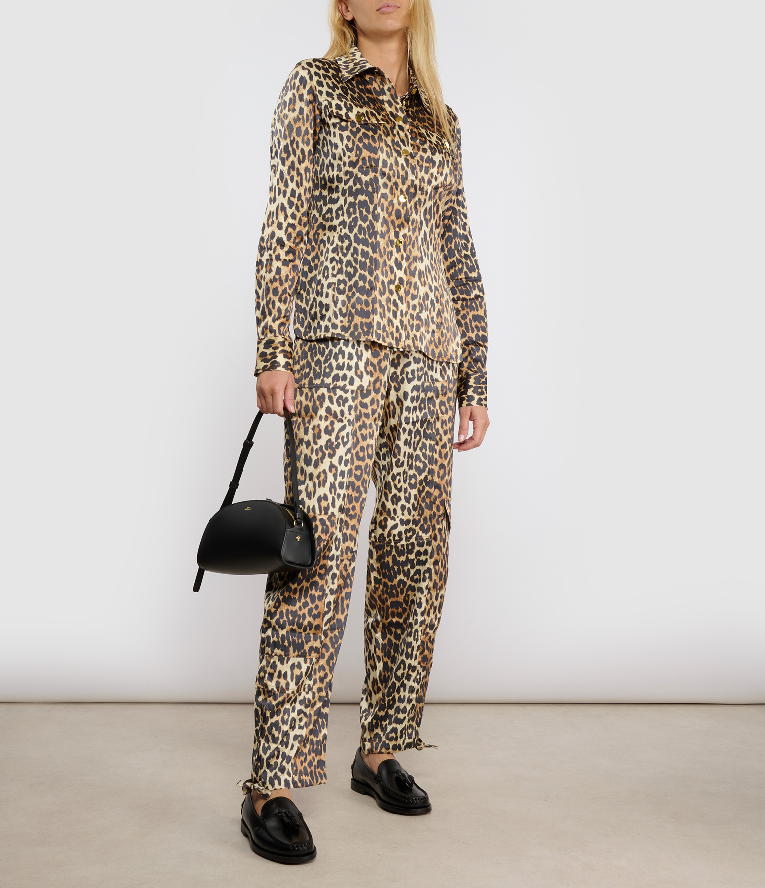 Printed Satin Leopard-Print Trousers