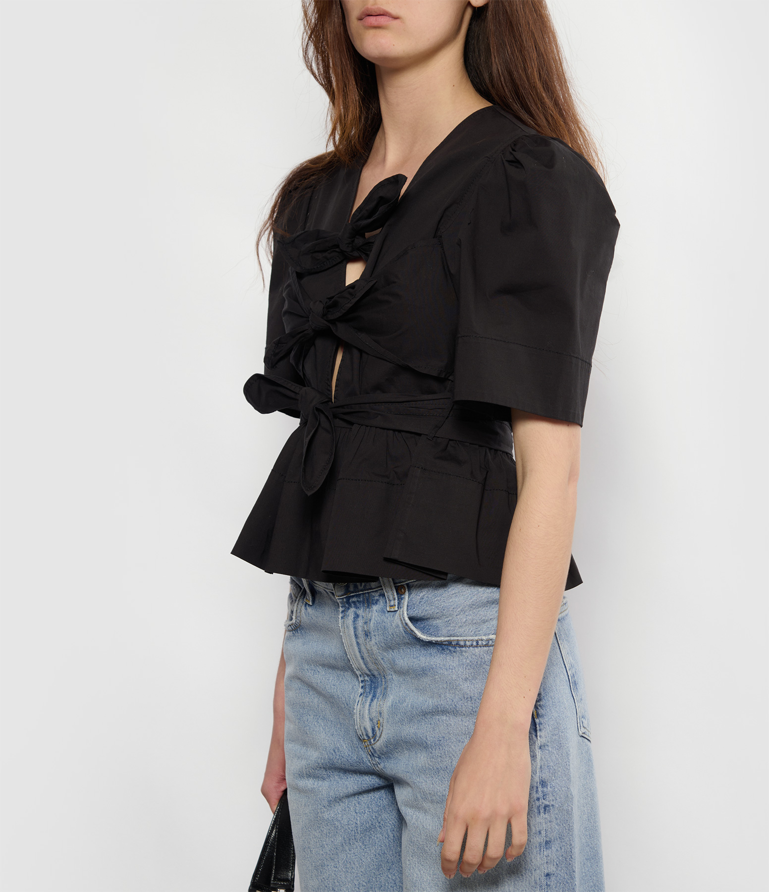 Black Washed Stretch Cotton Blouse