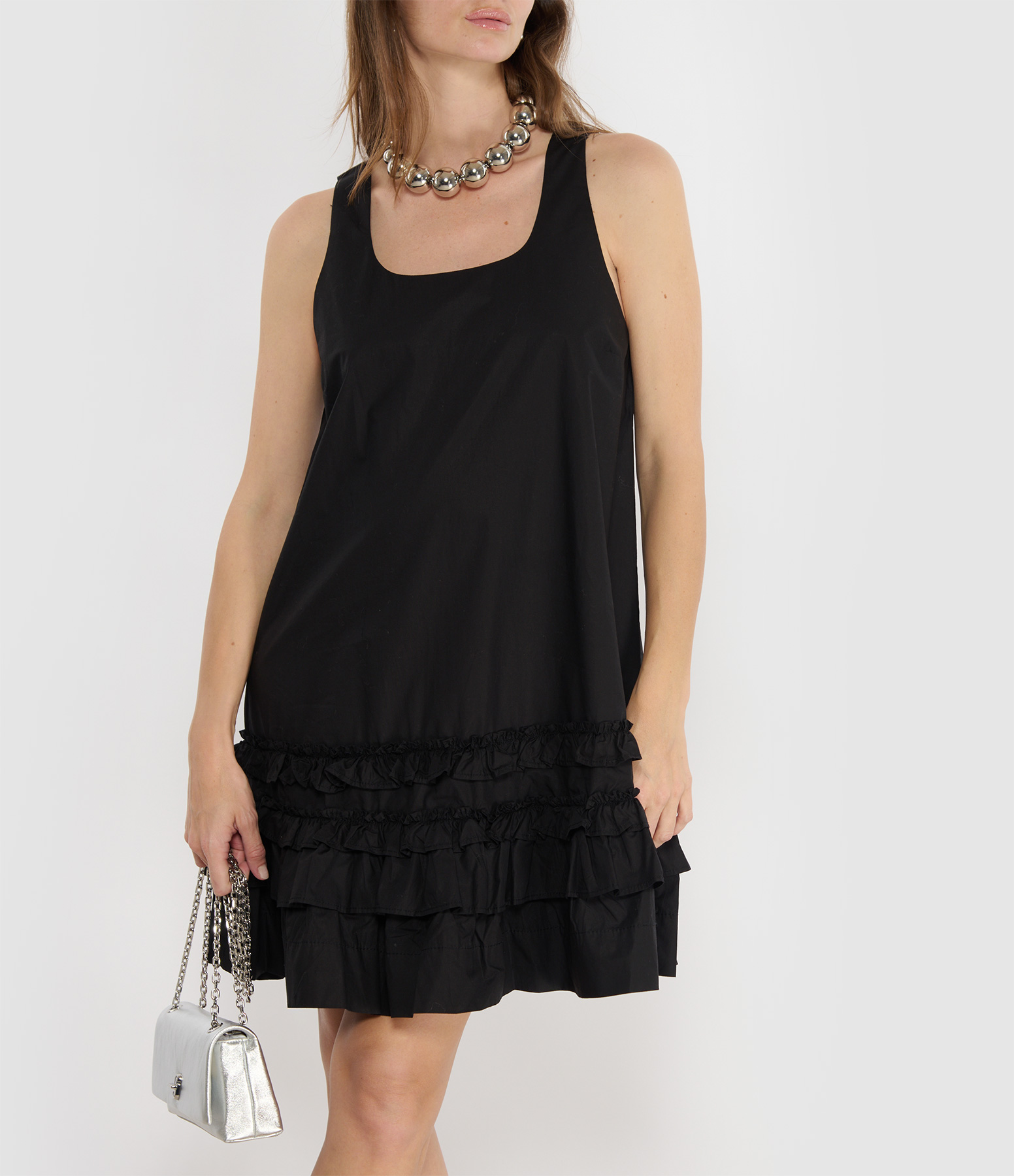 Black U-neck cotton poplin dress