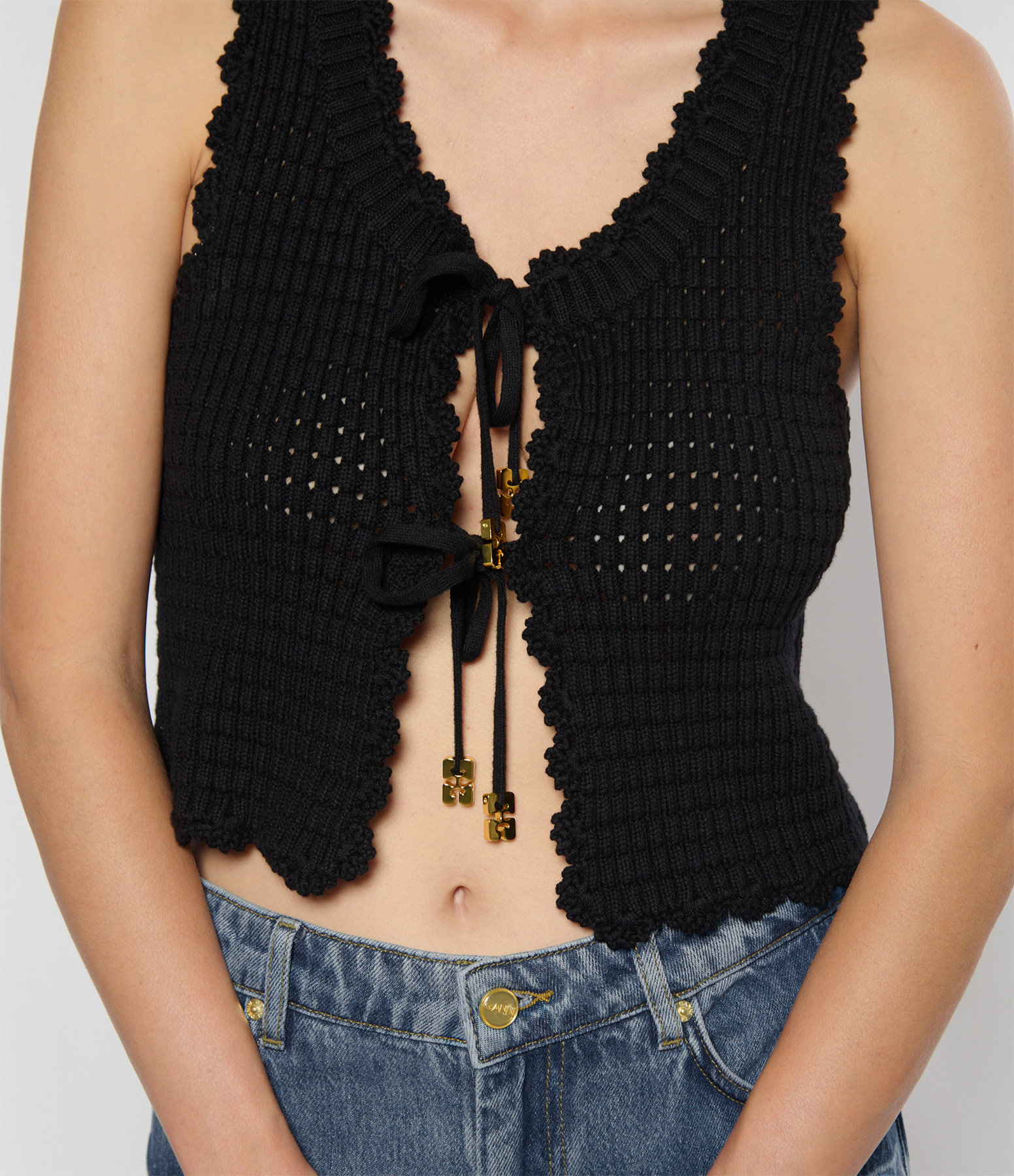 Black Knitted Top with Laces
