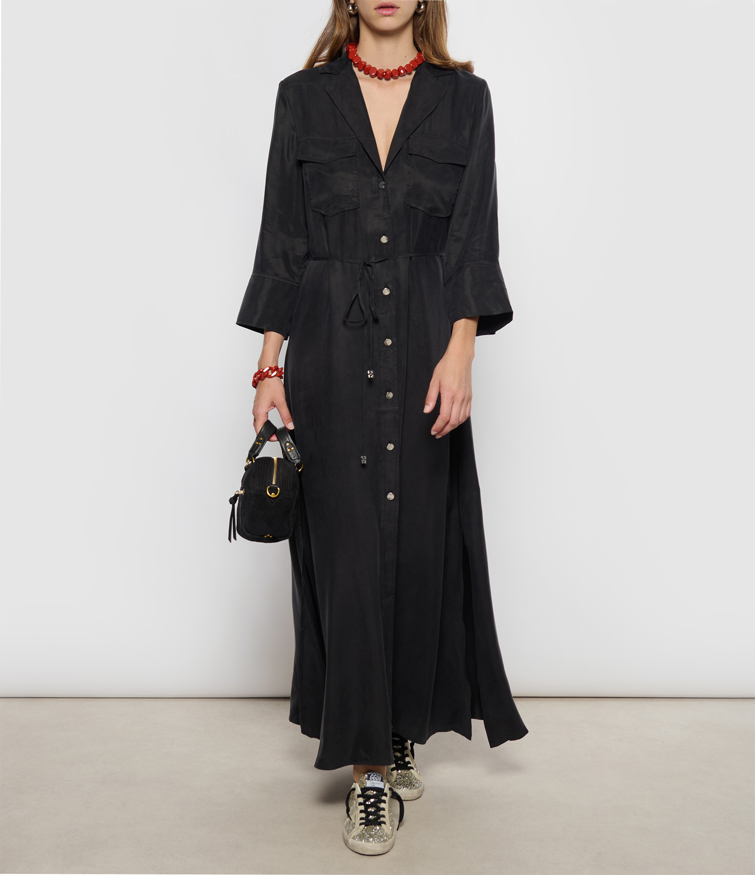 Black Cupro Flowing Dress