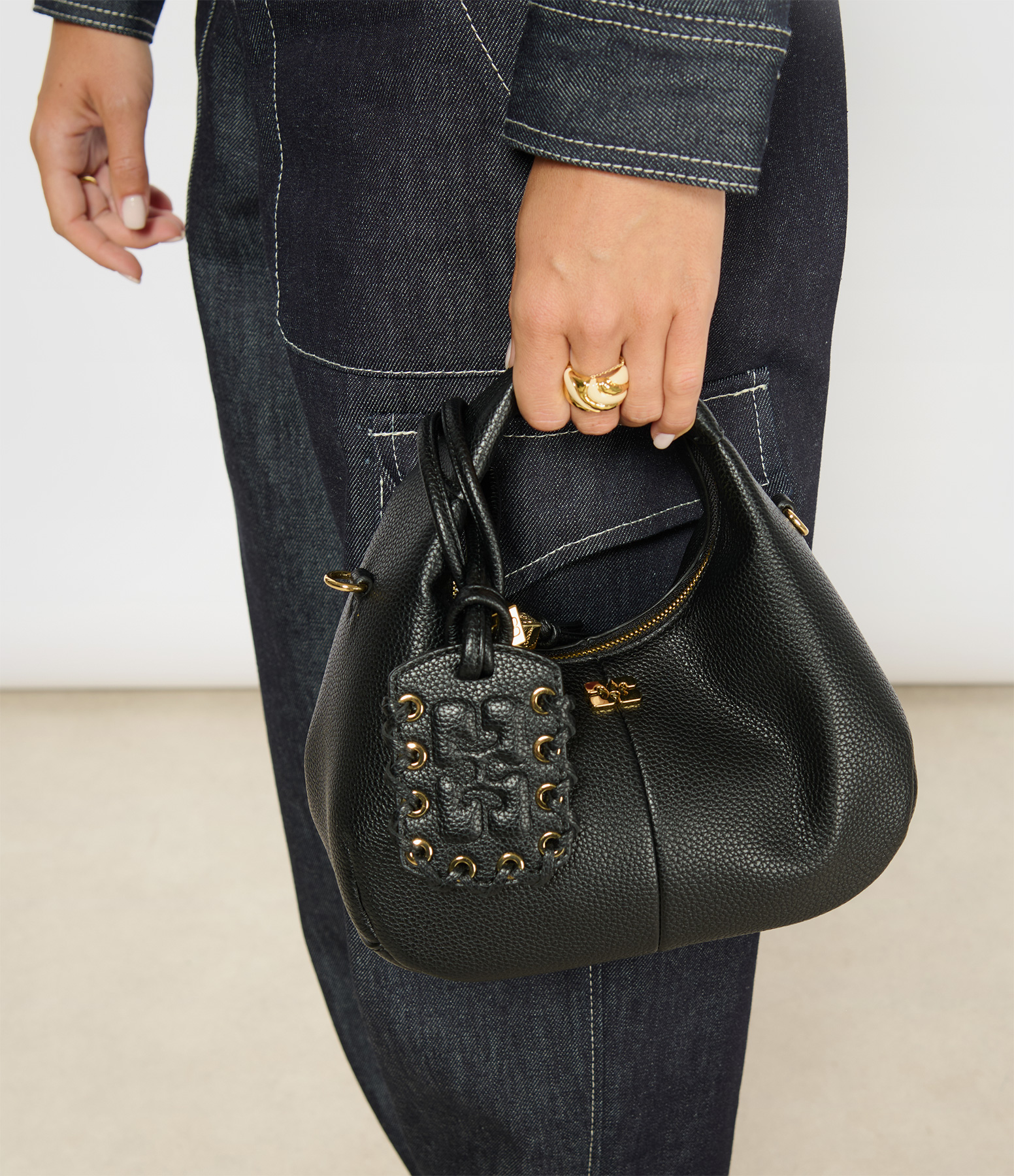 Black Mini Grained Hobo Bag