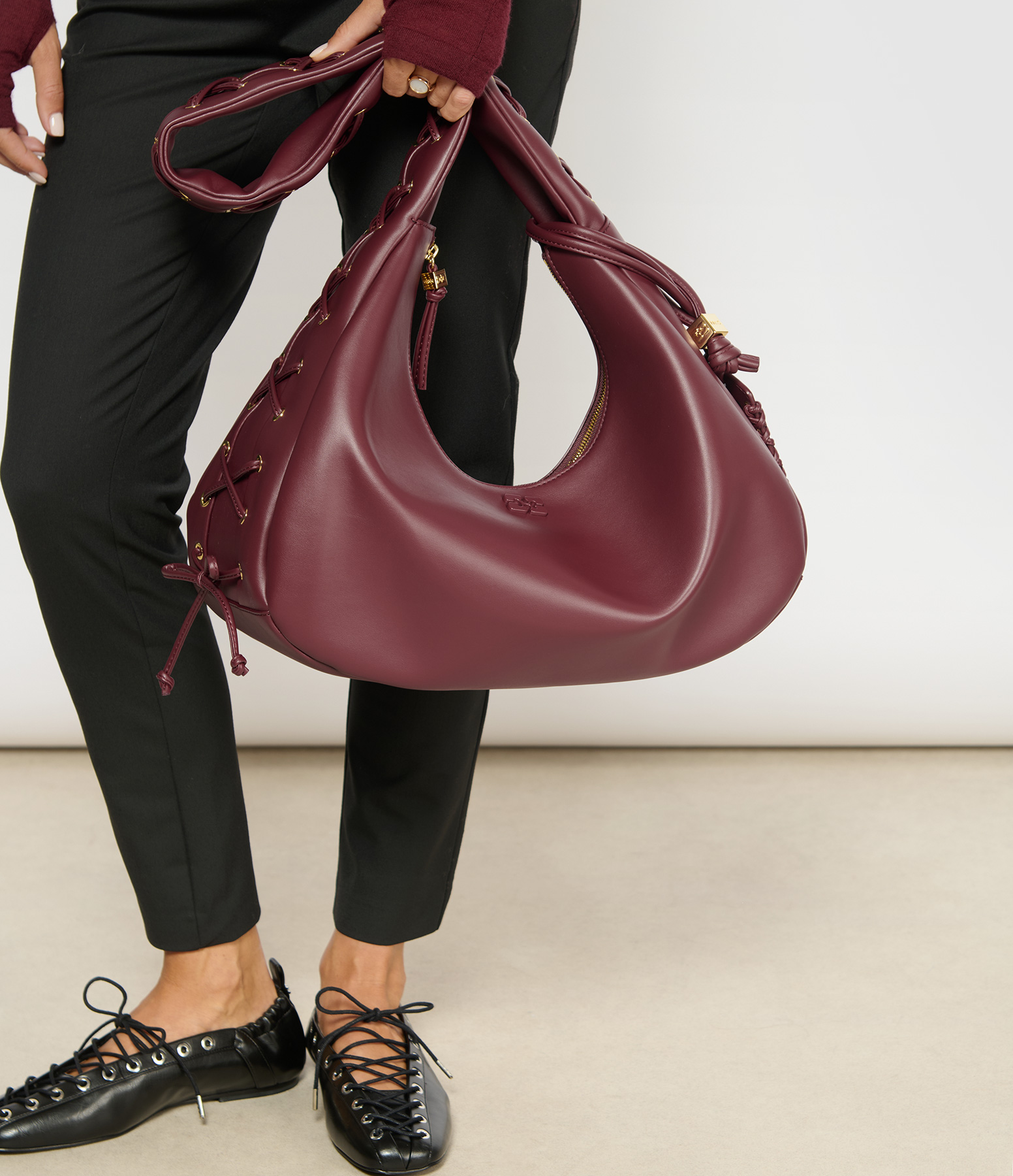 Medium Laces Hobo Bag – Burgundy
