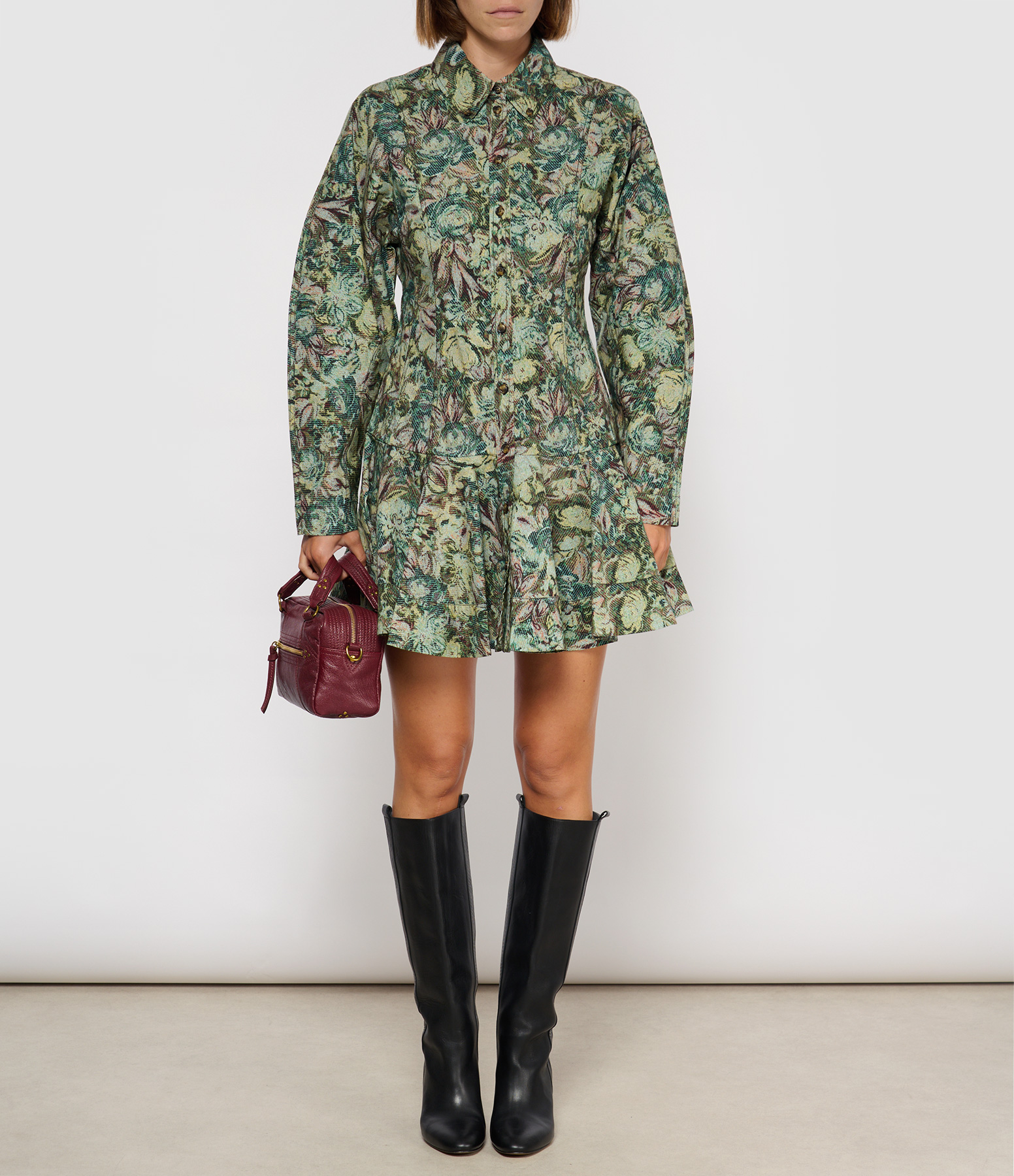 Jadeite Printed Stretch Buttoned Mini Dress