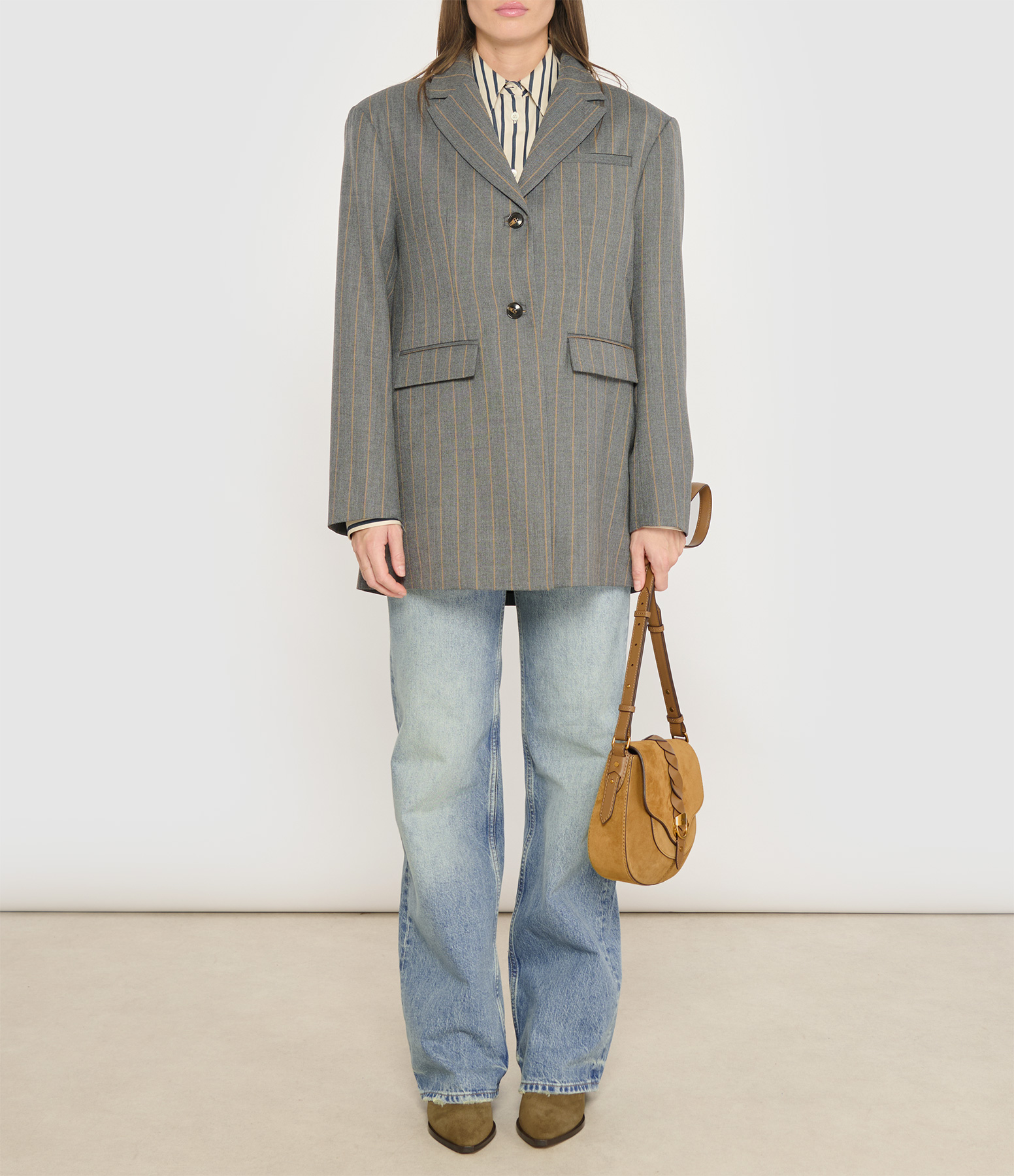 Pewter Melange Striped Wool Blazer