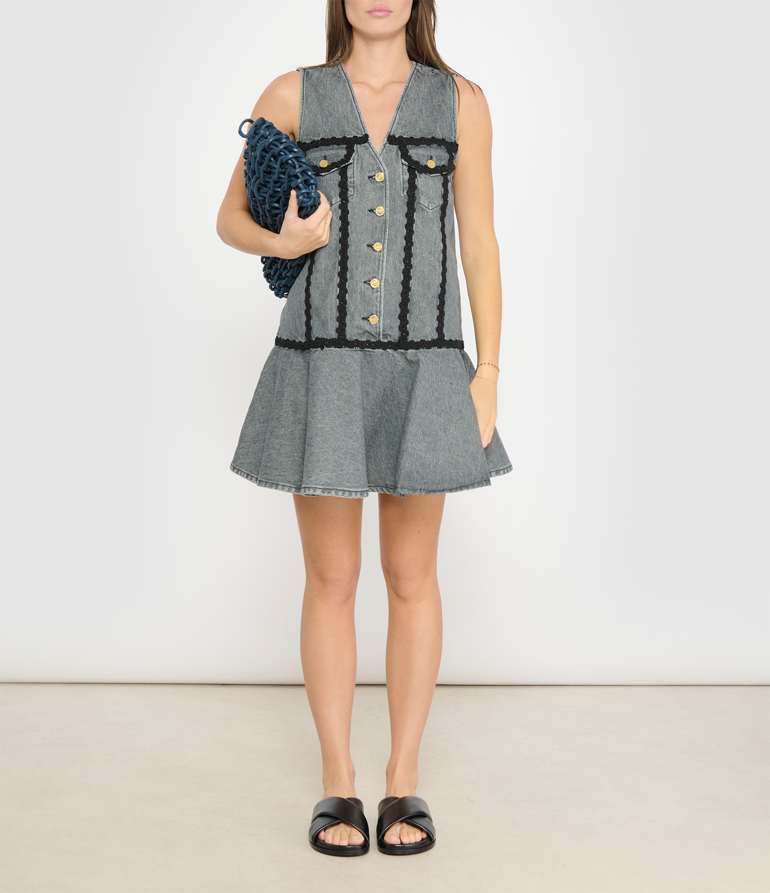 Slate Grey Stiff Denim Dress