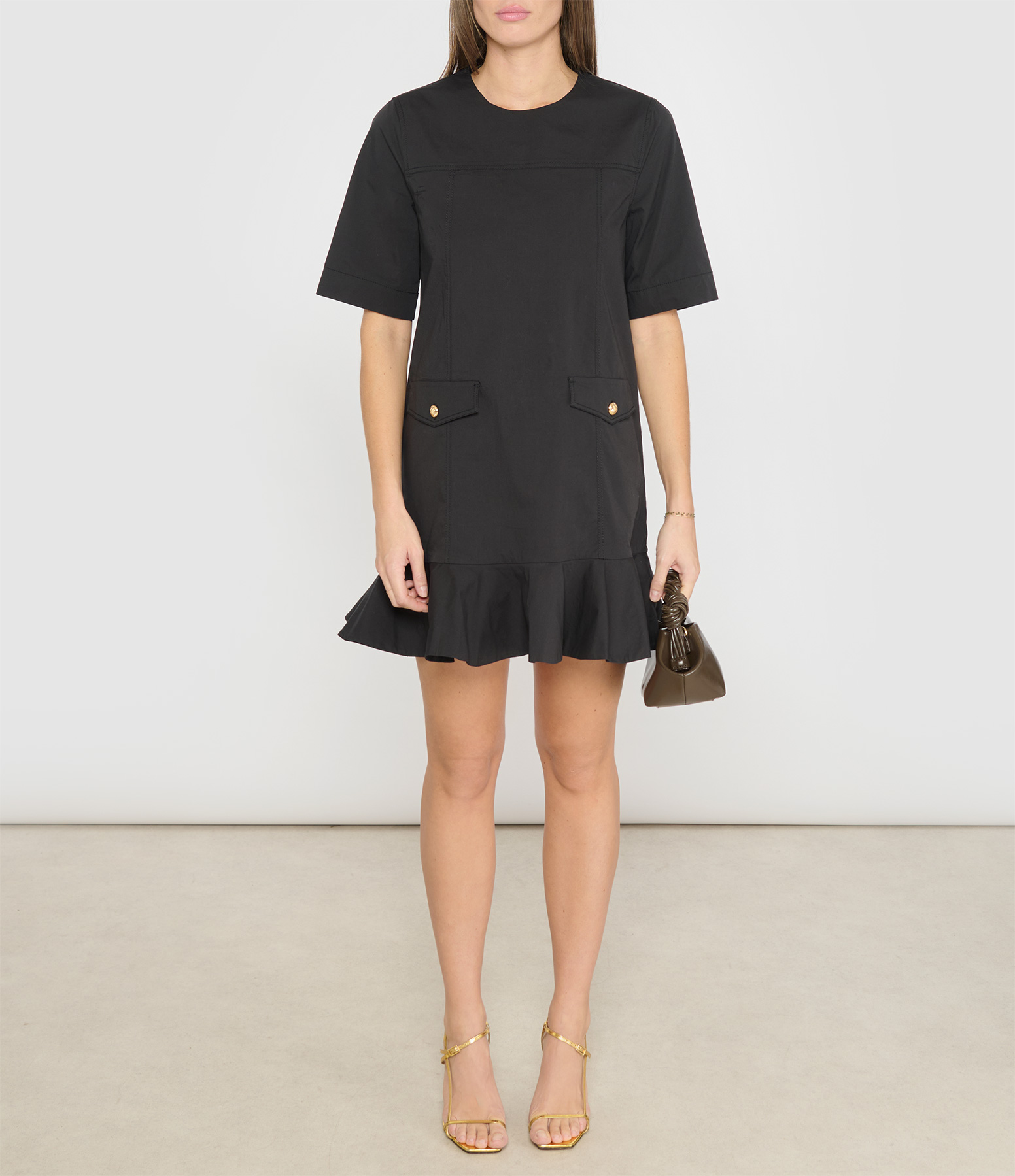 Stretch Cotton Dress w. Black Frill