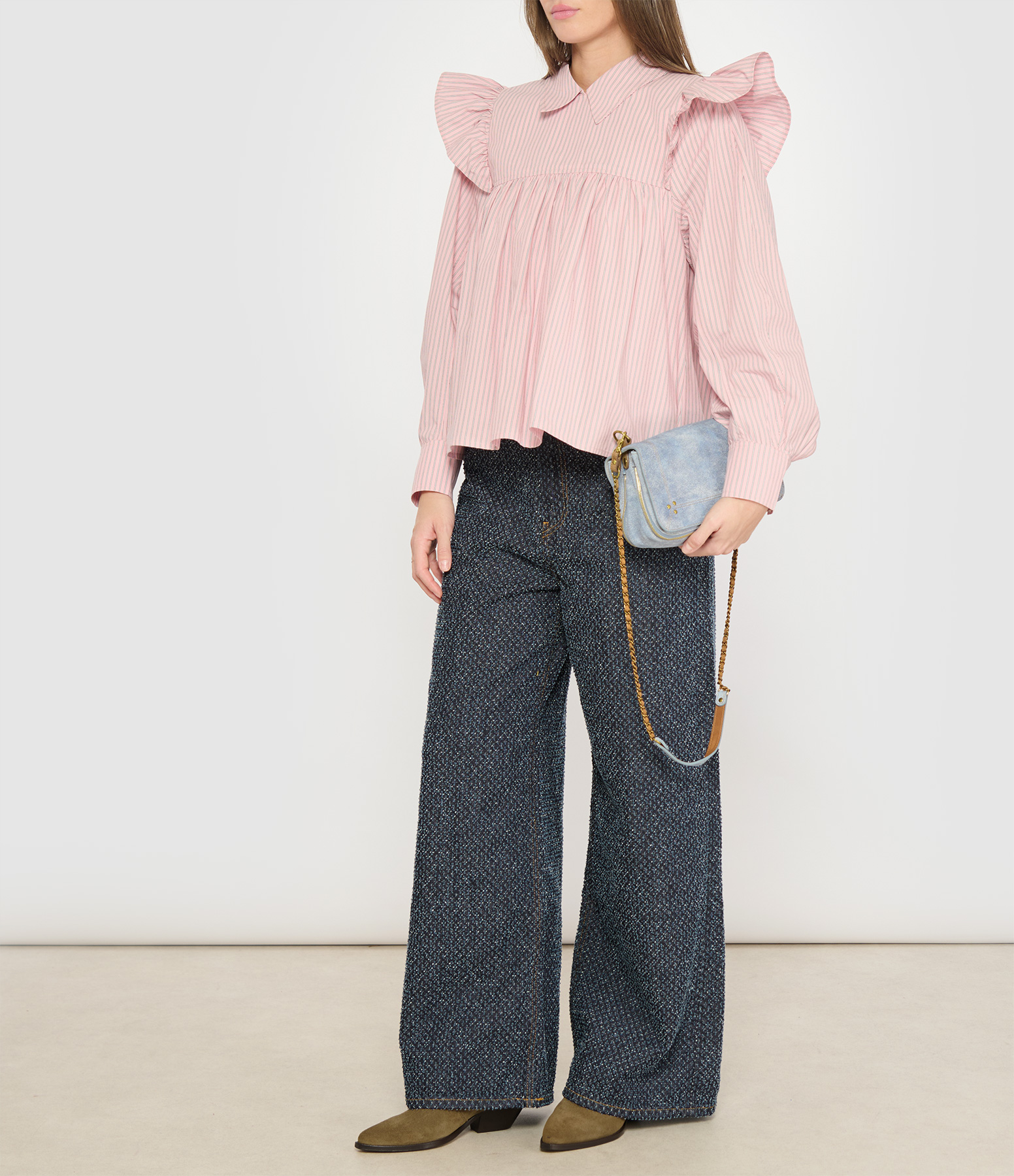 Chalk Pink Oxford Stripe Frill Blouse