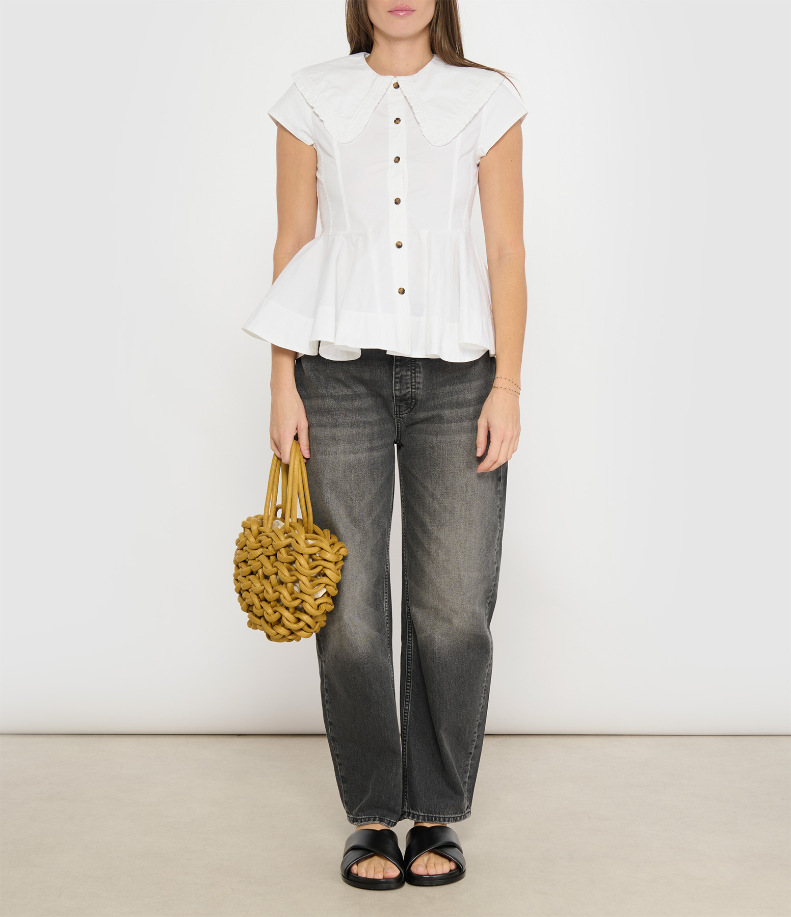 Bright White Stretch Cotton Peter Pan Collar Shirt