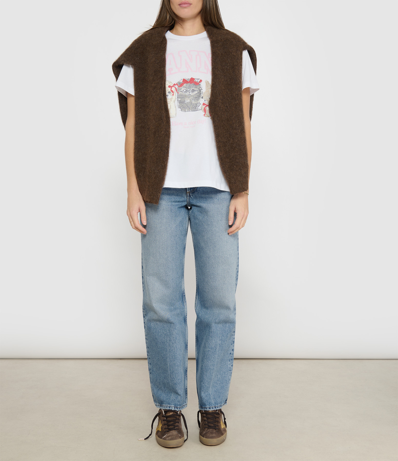 Basic Cotton Jersey T-shirt with Cute Animals, Bright White