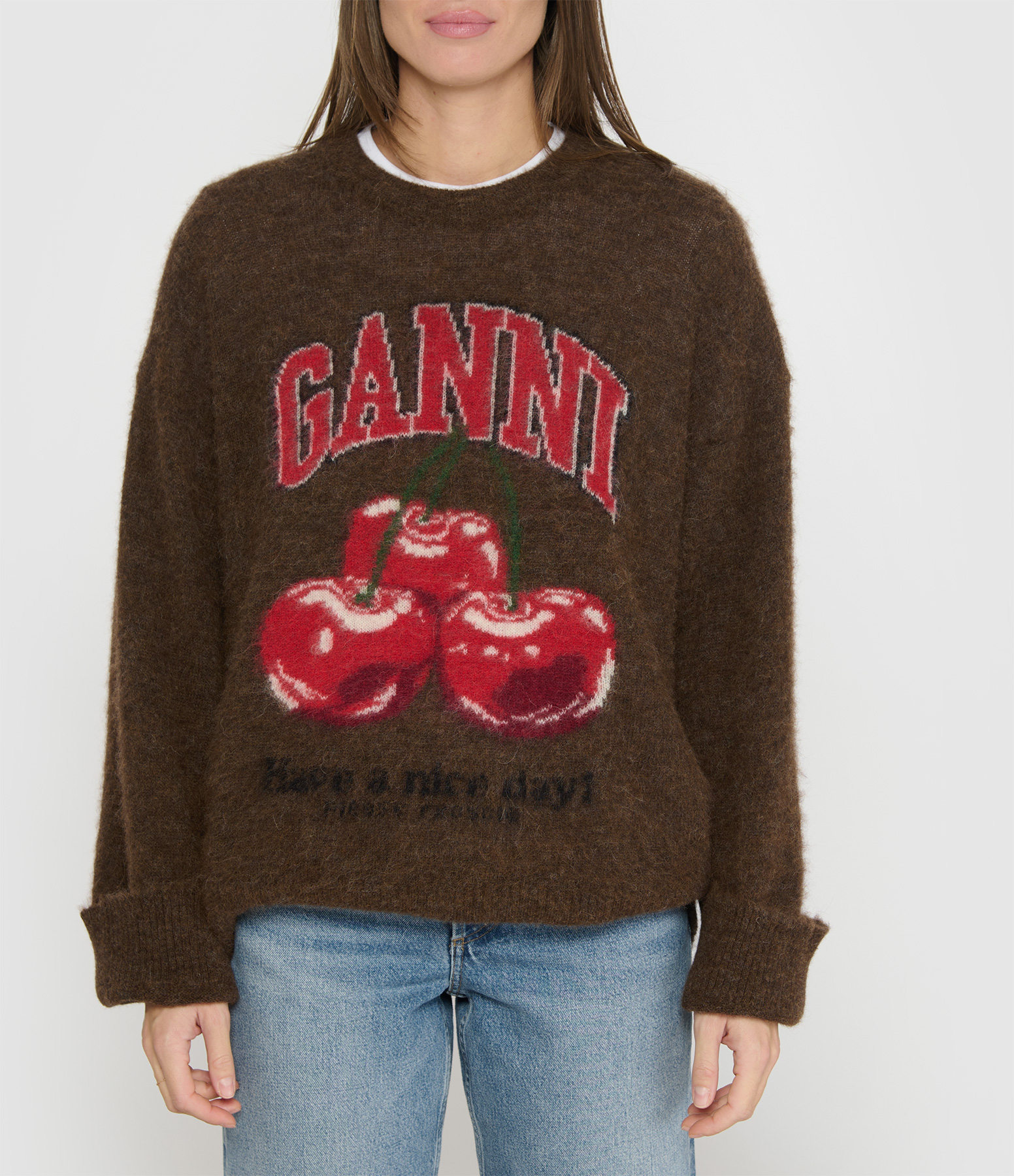 Oversized Brushed Alpaca Graphic Jumper in Chicory Coffee