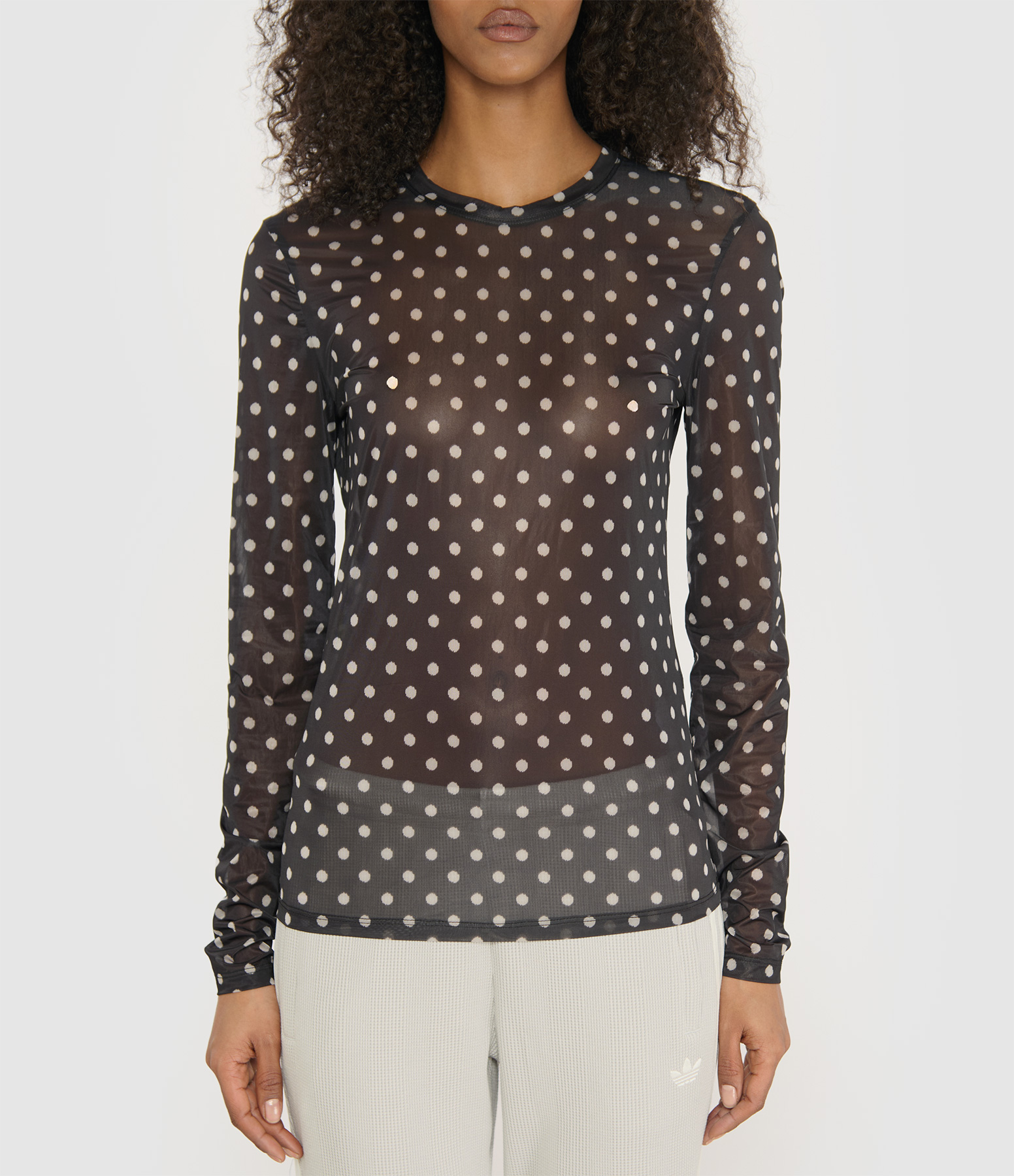 Black Printed Sheer Jersey Top