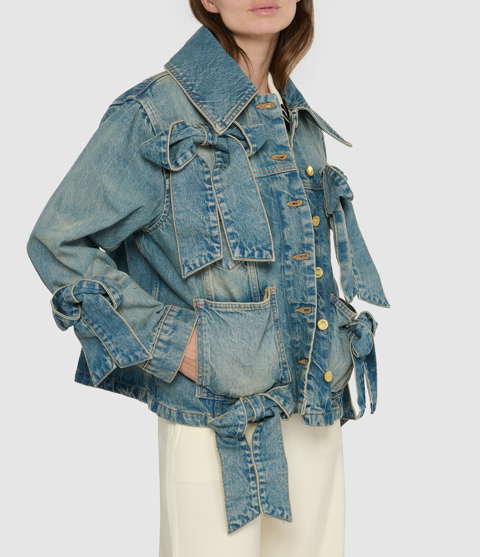 Tint Rigid Denim Bow Jacket, Mid Blue, Vintage