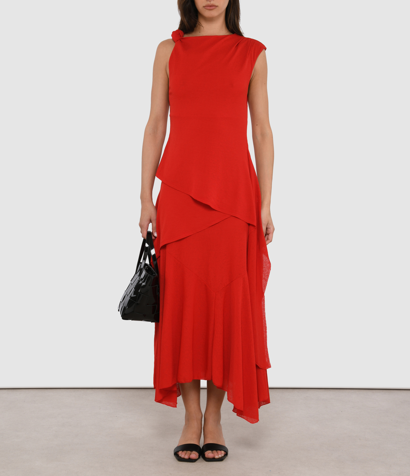 Marl Mesh Draped Knot Goji Berry Dress