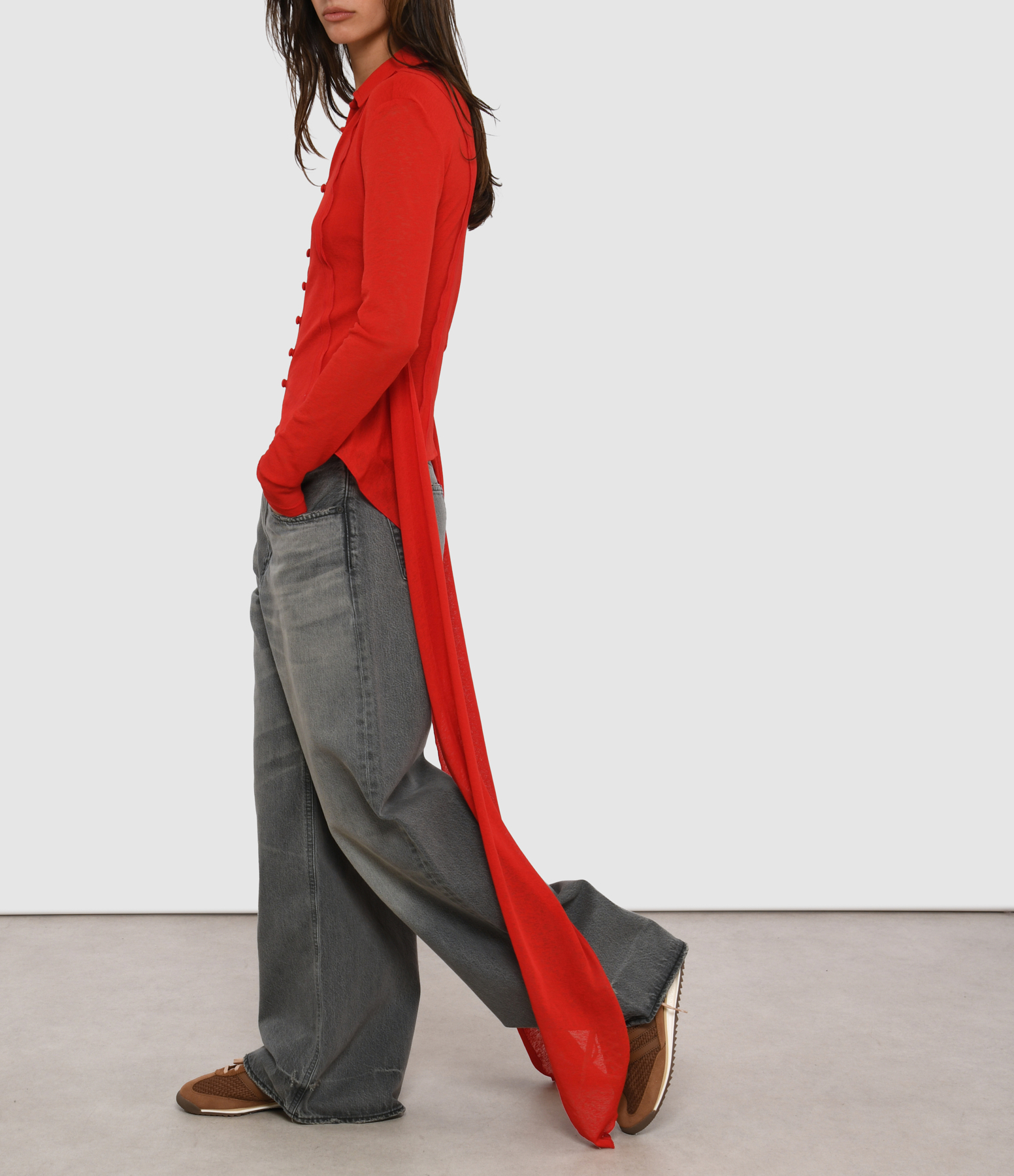Marl Mesh Tie Goji Berry Blouse
