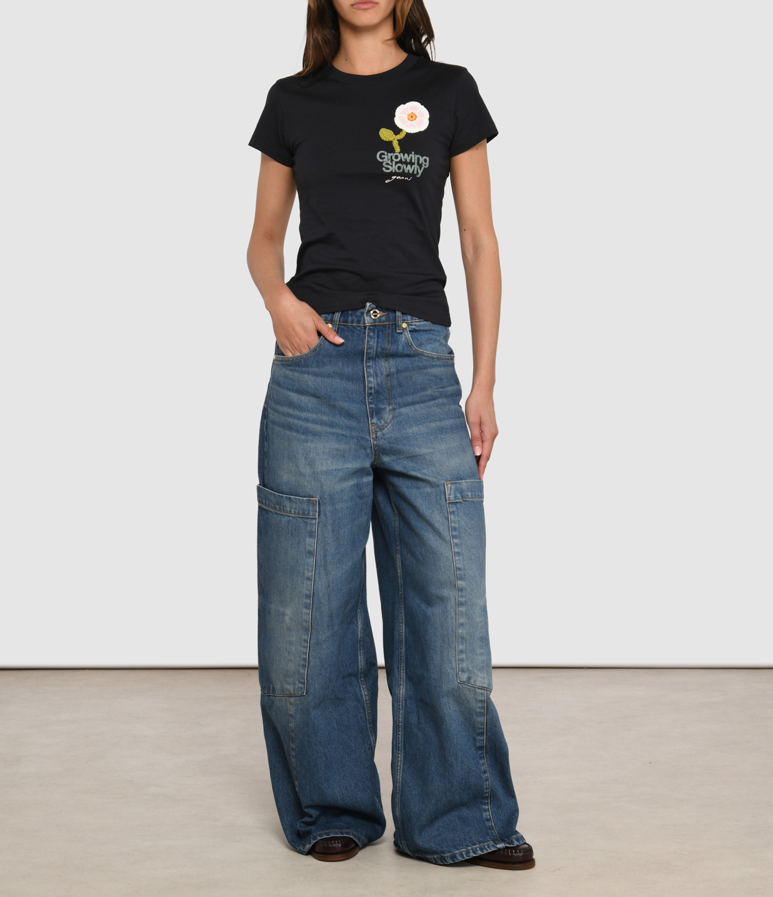 Mid Blue Stone Baggy Rigid Denim Jeans
