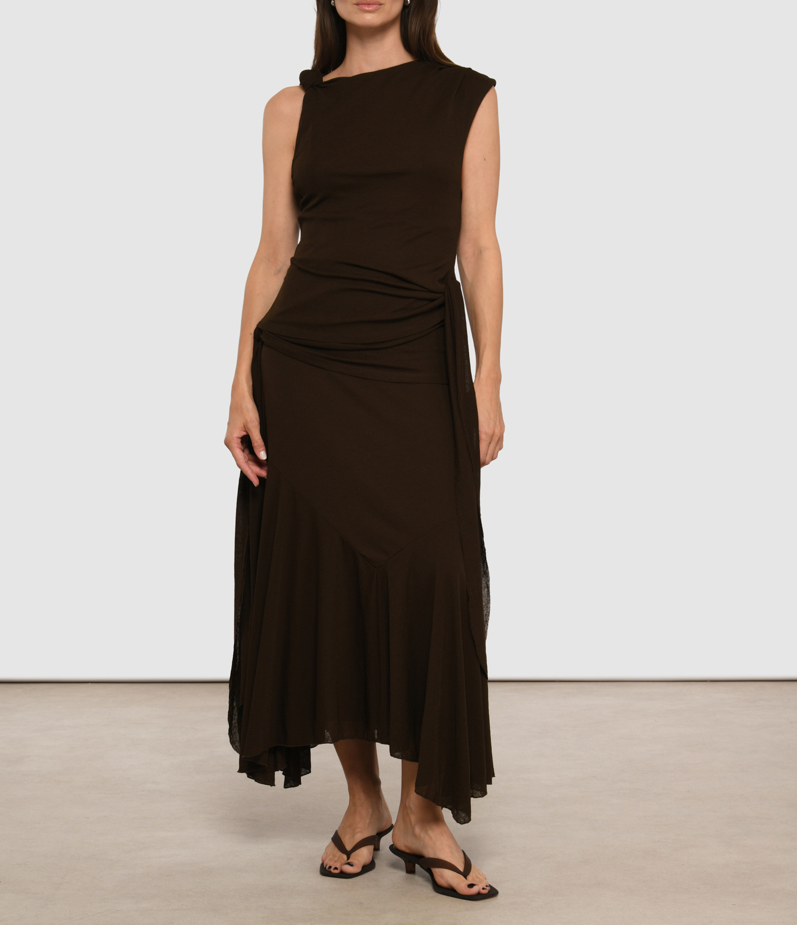 Marl Mesh Draped Knot Demitasse Dress
