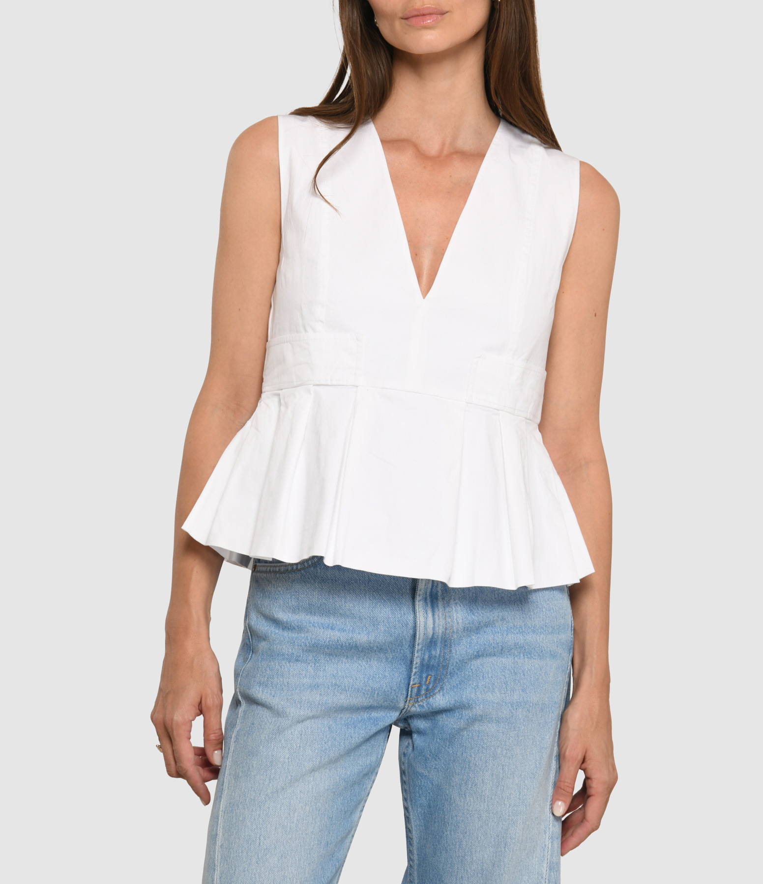 Bright White Stretch V-Neck Blouse