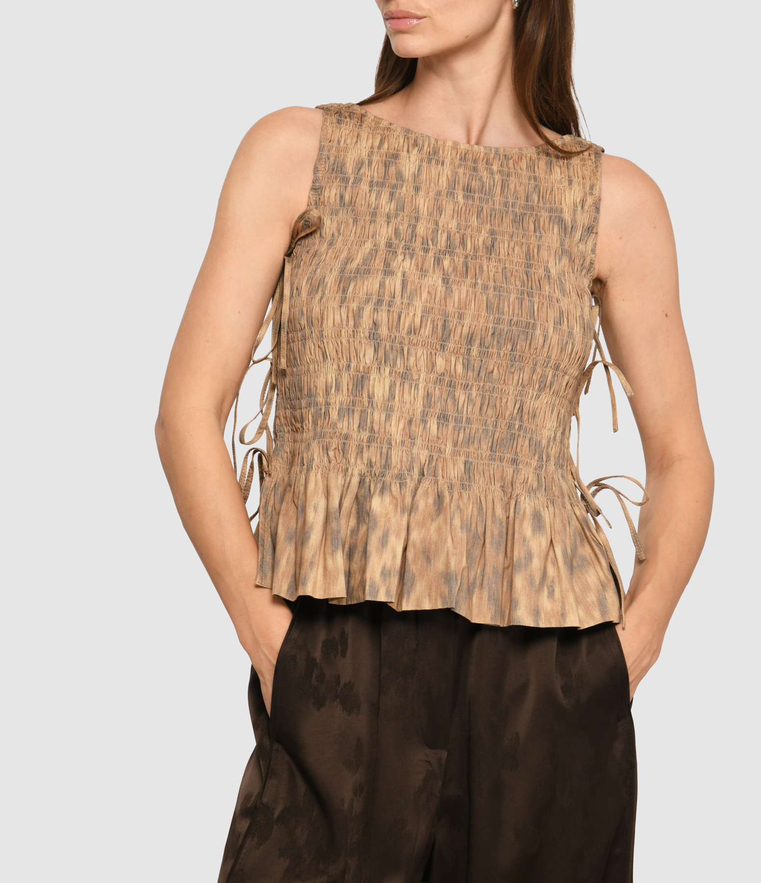 Burro Printed Smocked Tie Top