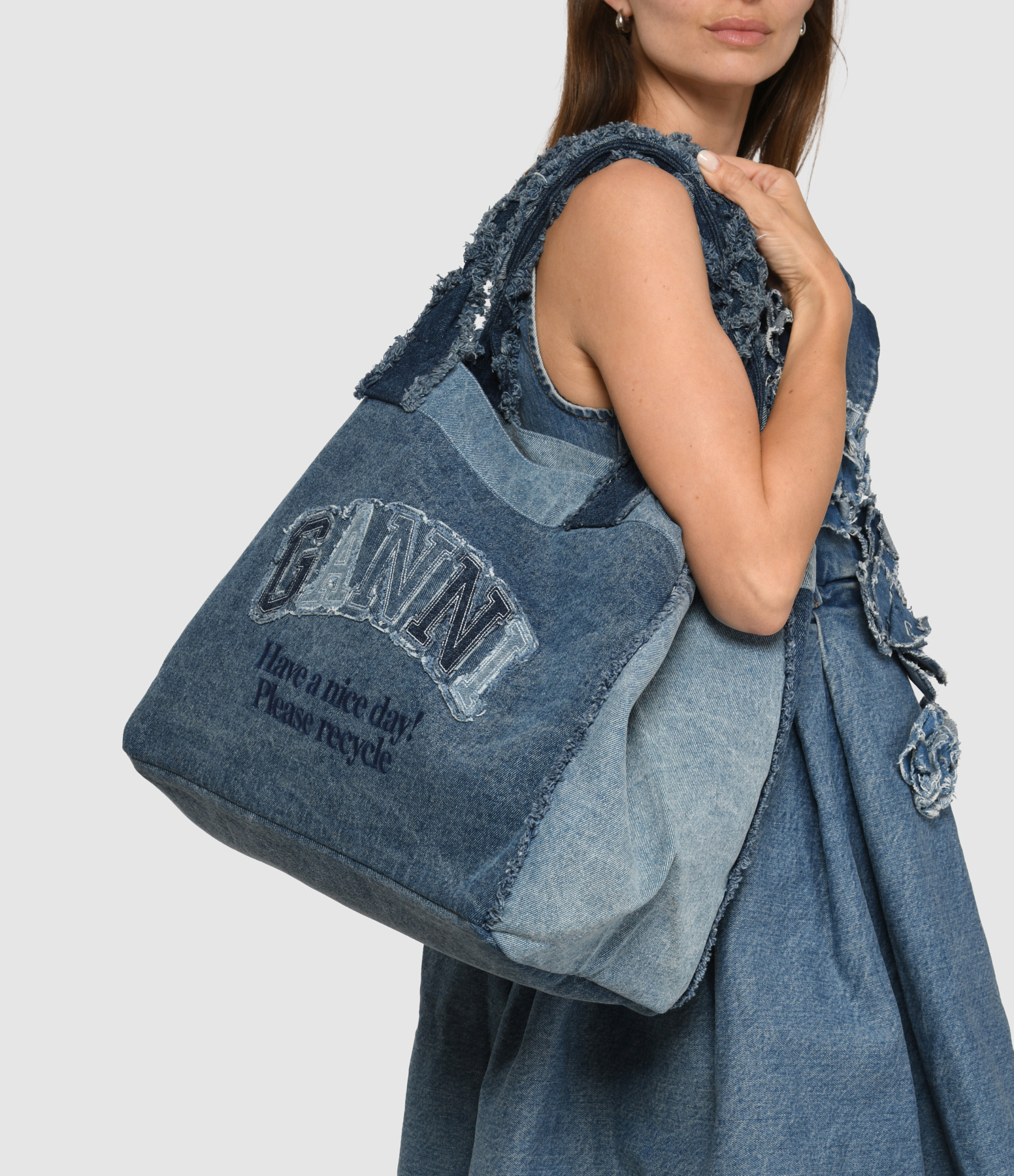 XXL Trapeze Denim Tote Bag – Dark Blue Vintage
