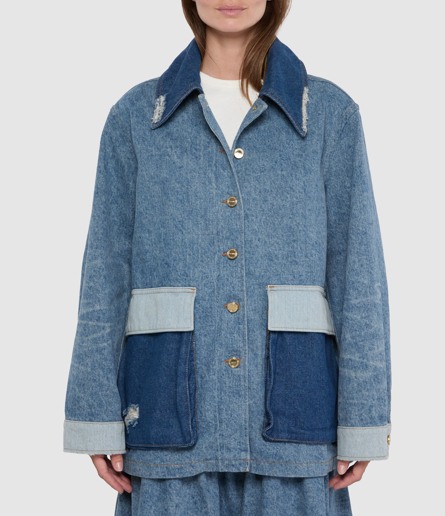 Vintage Mid-Blue Denim Patchwork Jacket