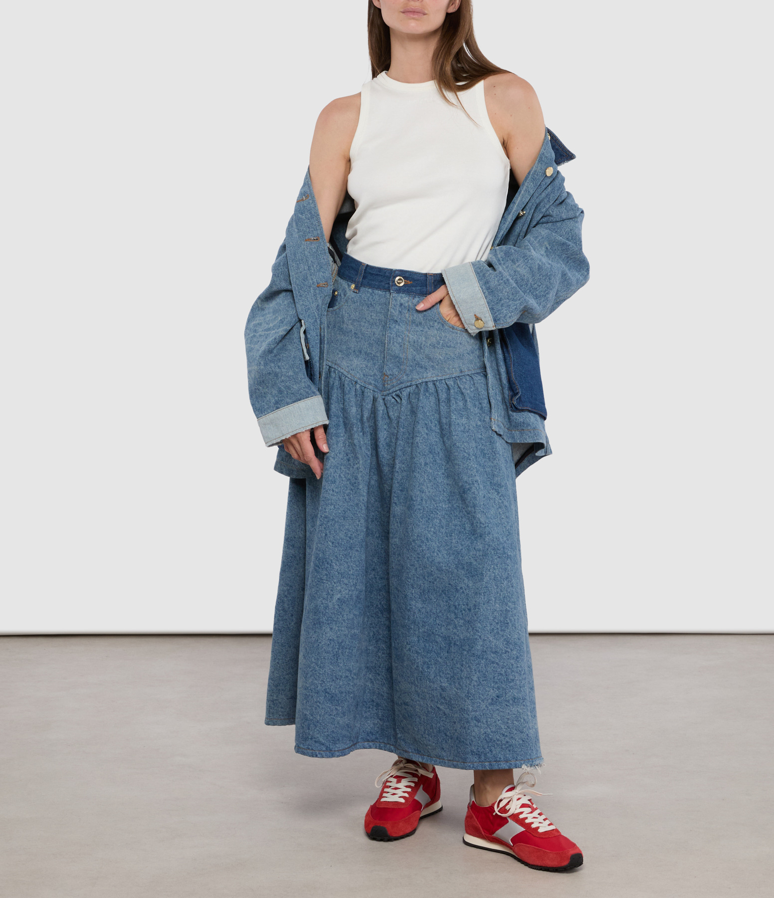 Vintage Mid-Blue Denim Patchwork Skirt