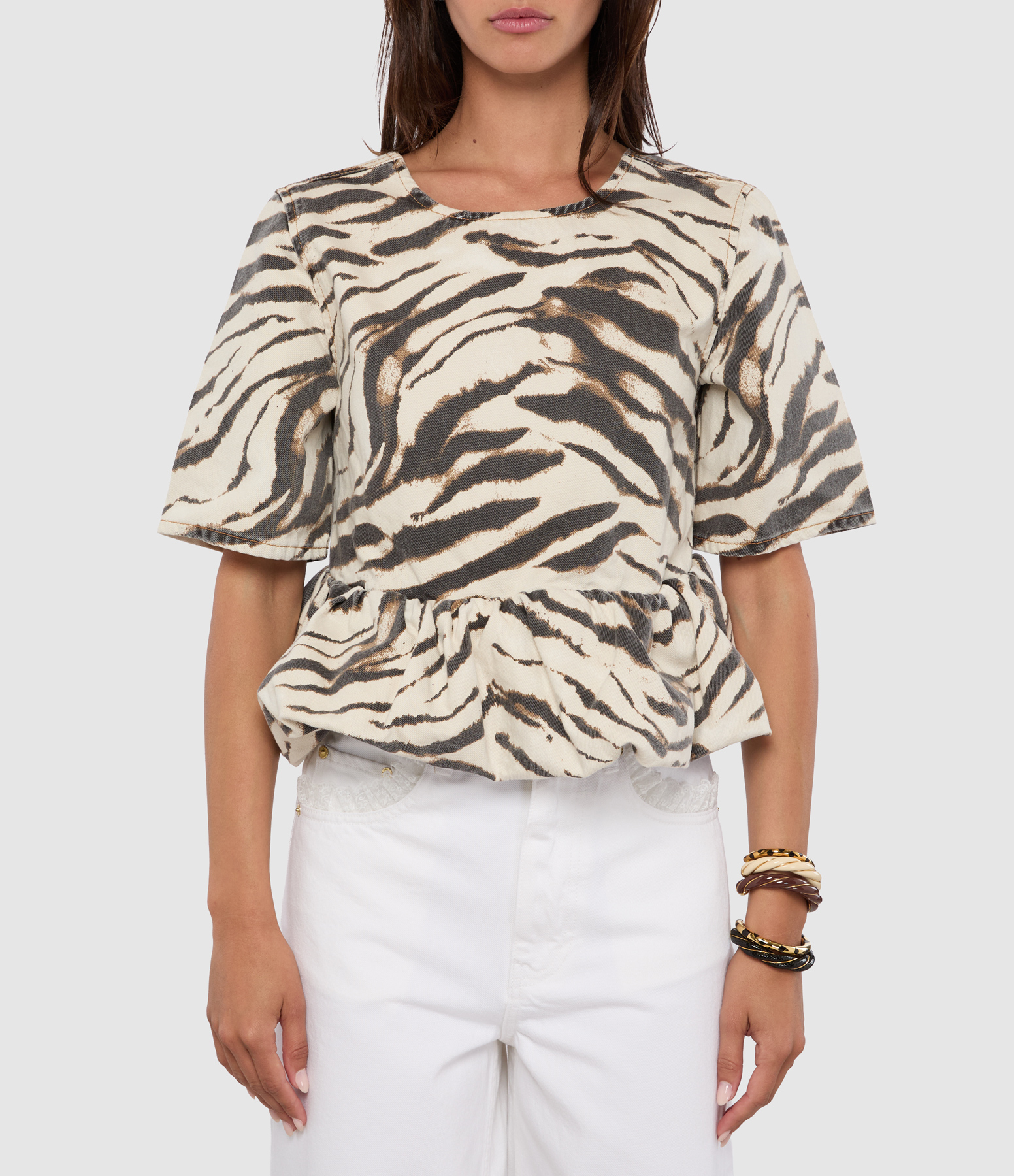 Egret Denim Flounce Top