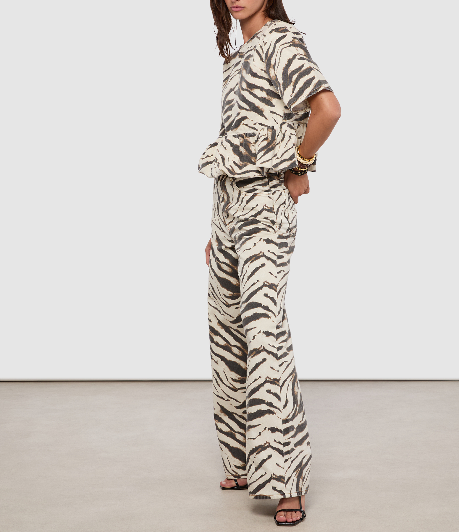 Lari Egret Printed Denim Trousers