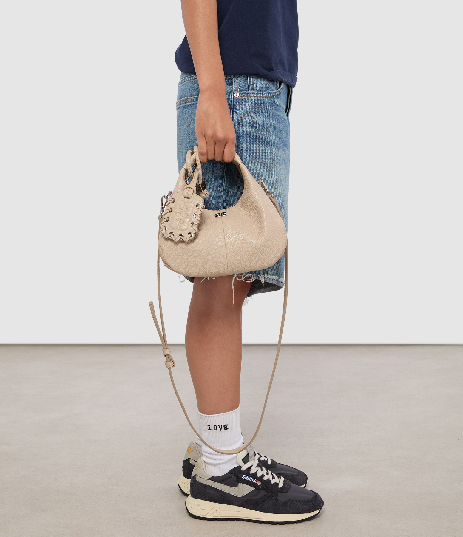 Mini Grained White Pepper Hobo Bag