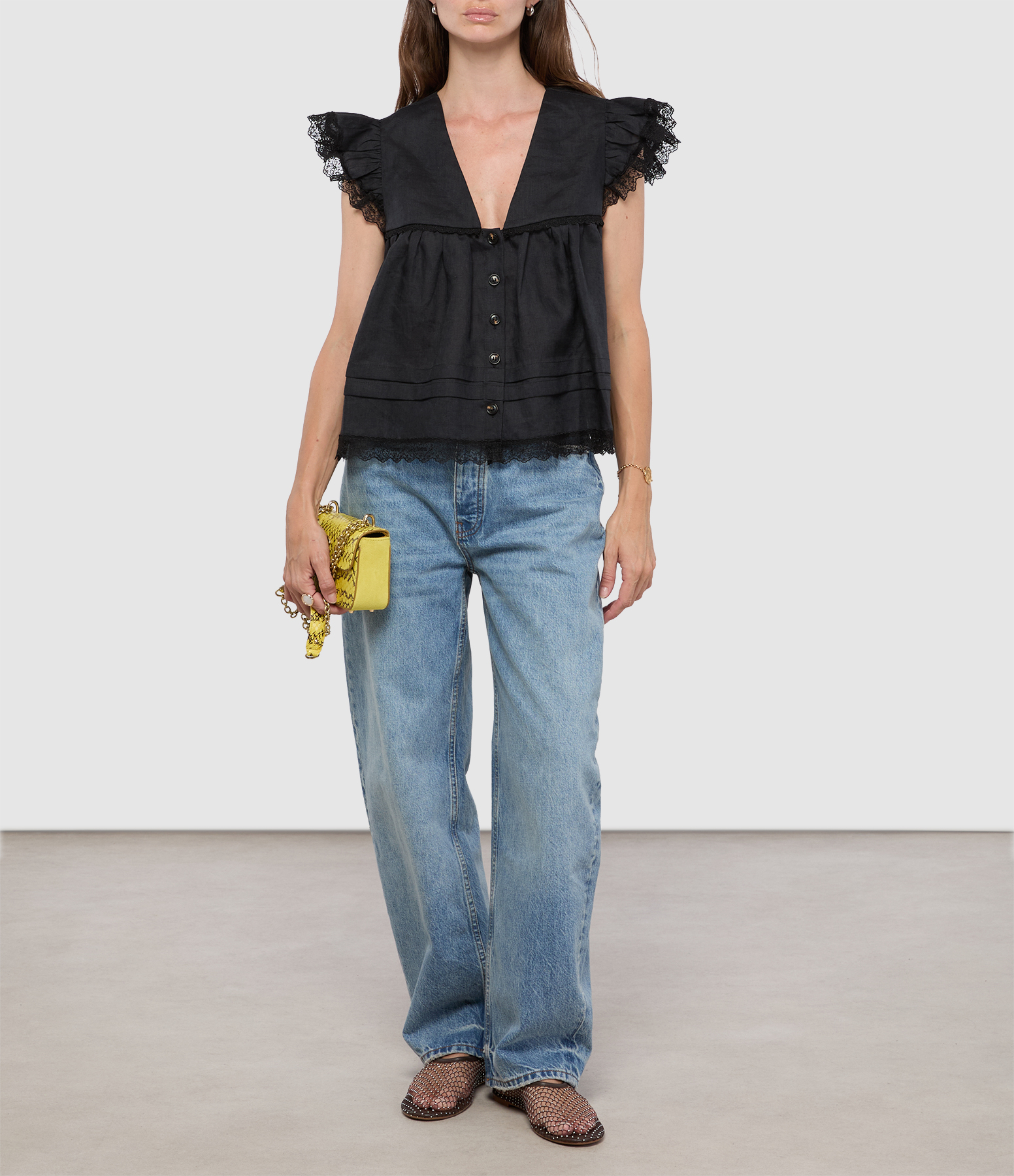 Light Linen Angel Black Blouse