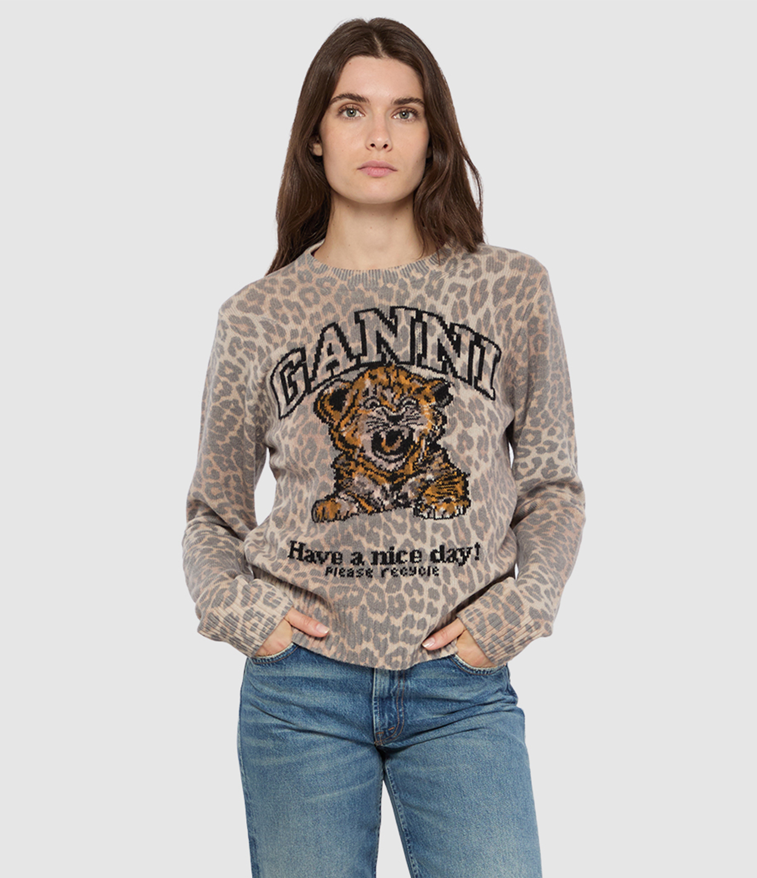 Graphic Wool Tiger Almond Milk Jumper