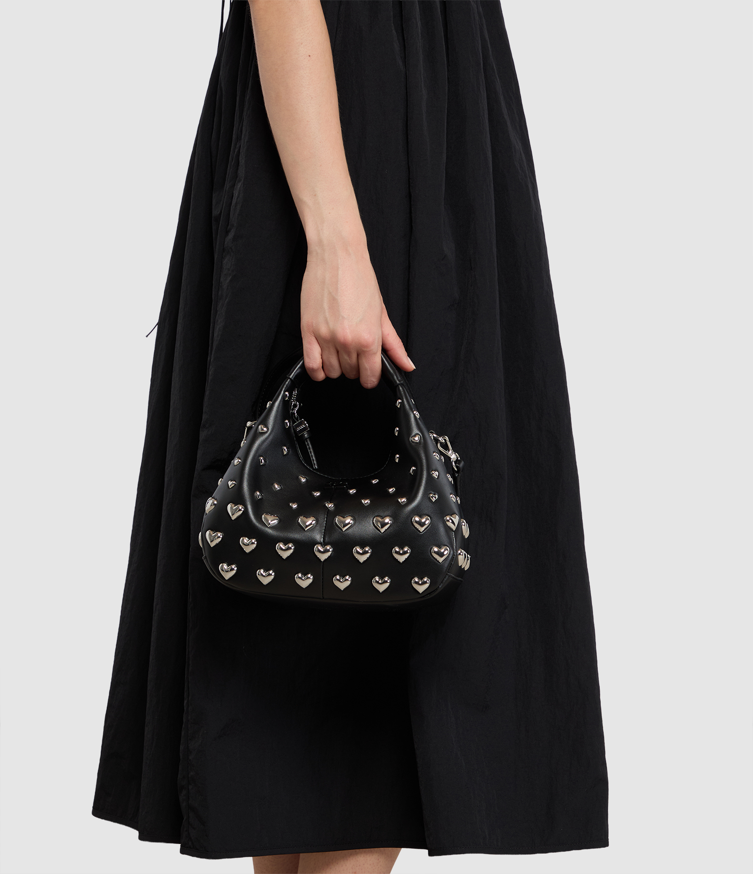 Mini Heart Black Hobo Bag