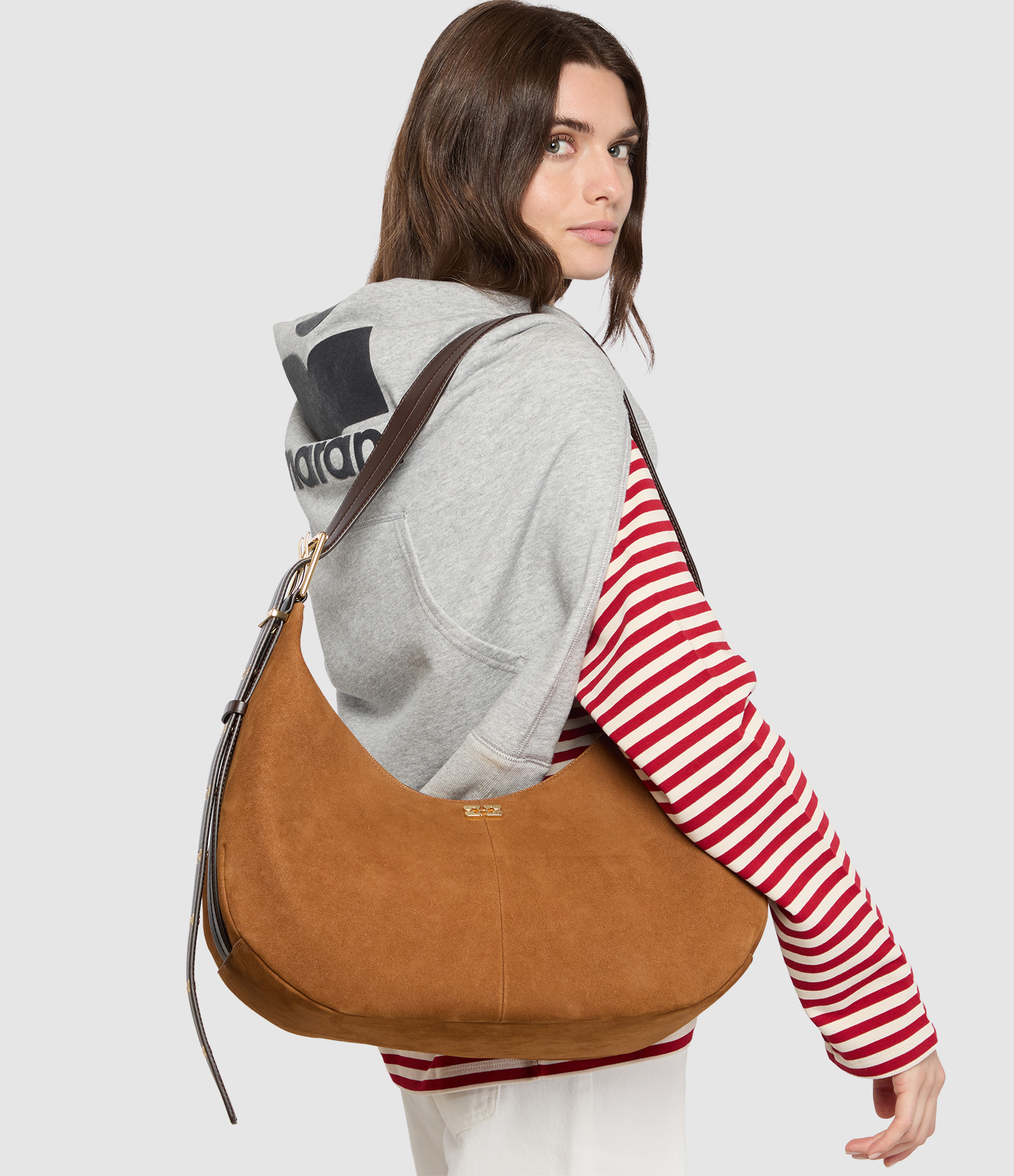 Medium Caramel-Coloured Suede Hobo Belt Bag