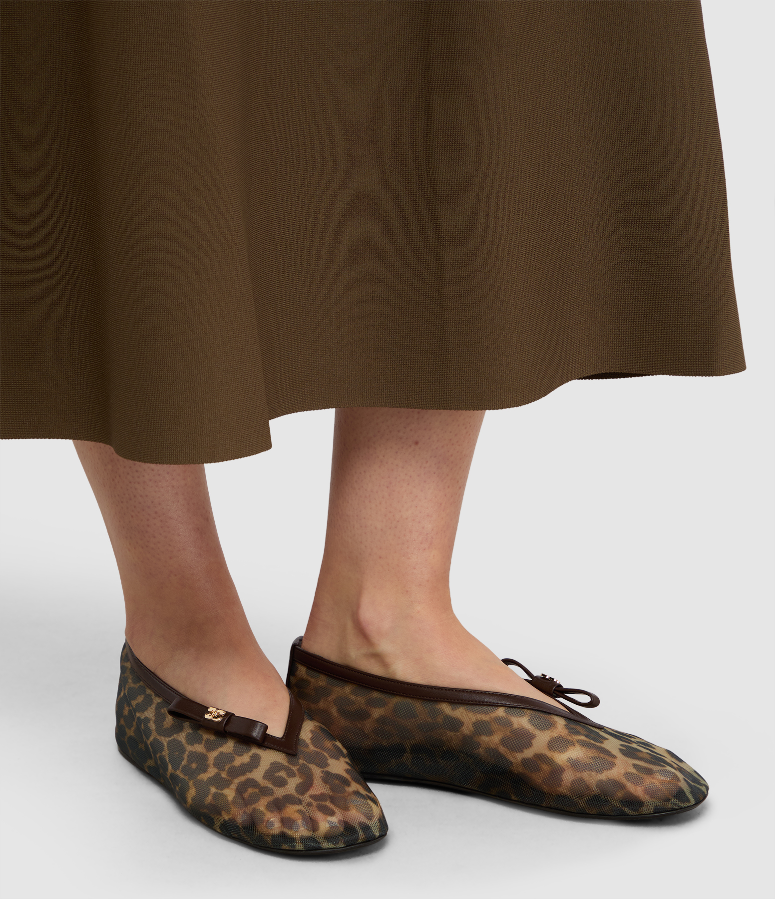 Jenny Printed Mesh Bow Ballet Flats in Almond Milk