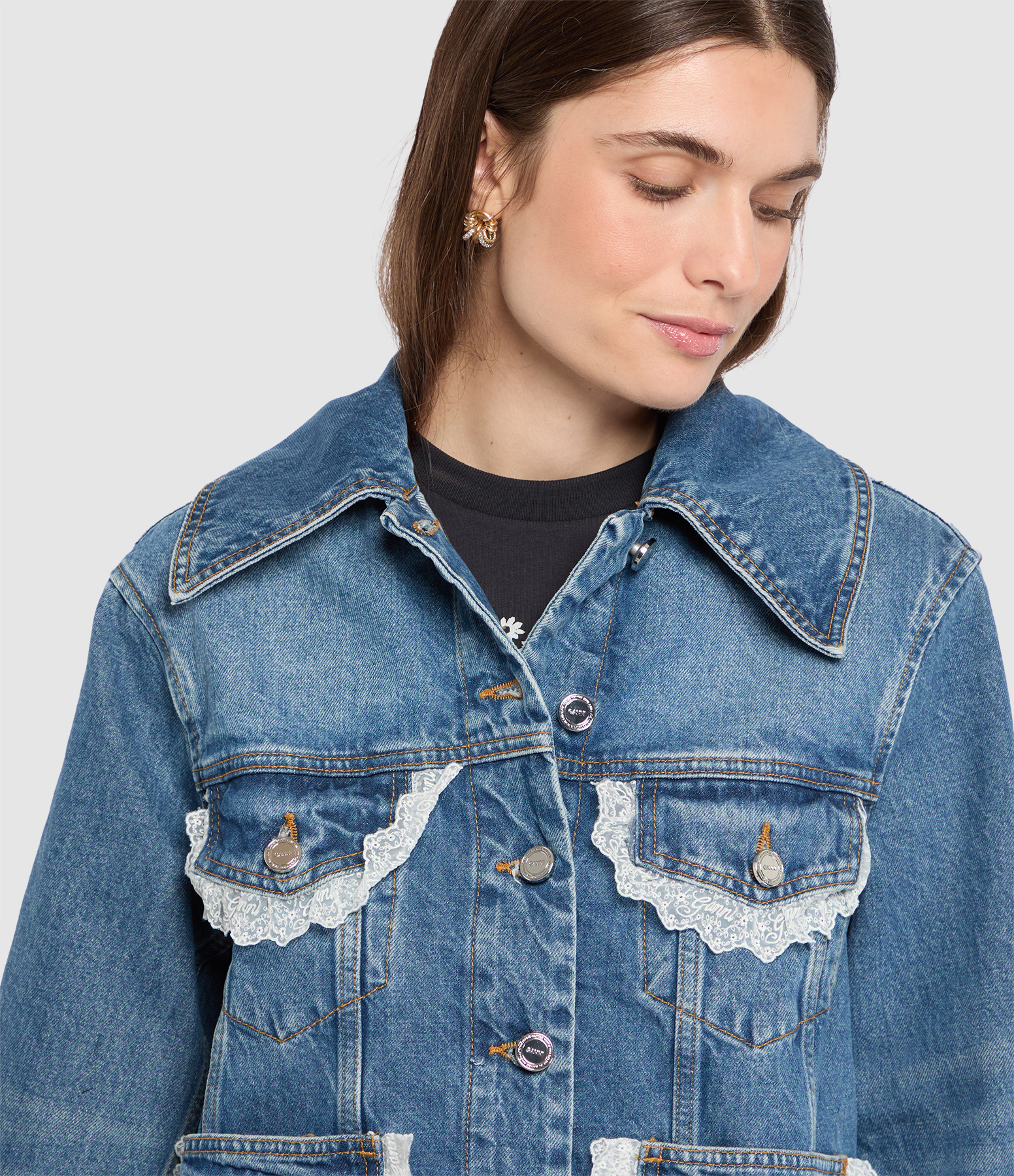 Dark Blue Vintage Rigid Denim Lace Jacket