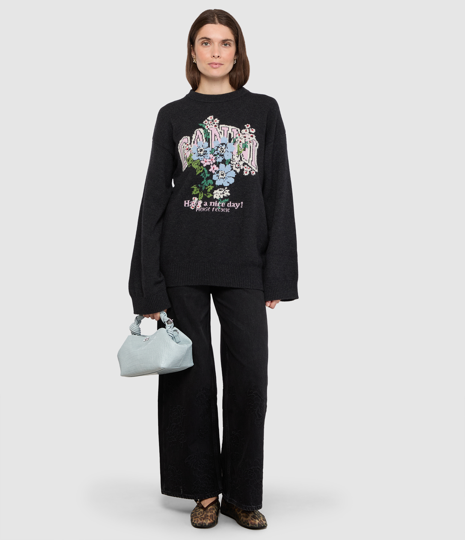Jean with English Embroidery, Lari Black Washed Denim