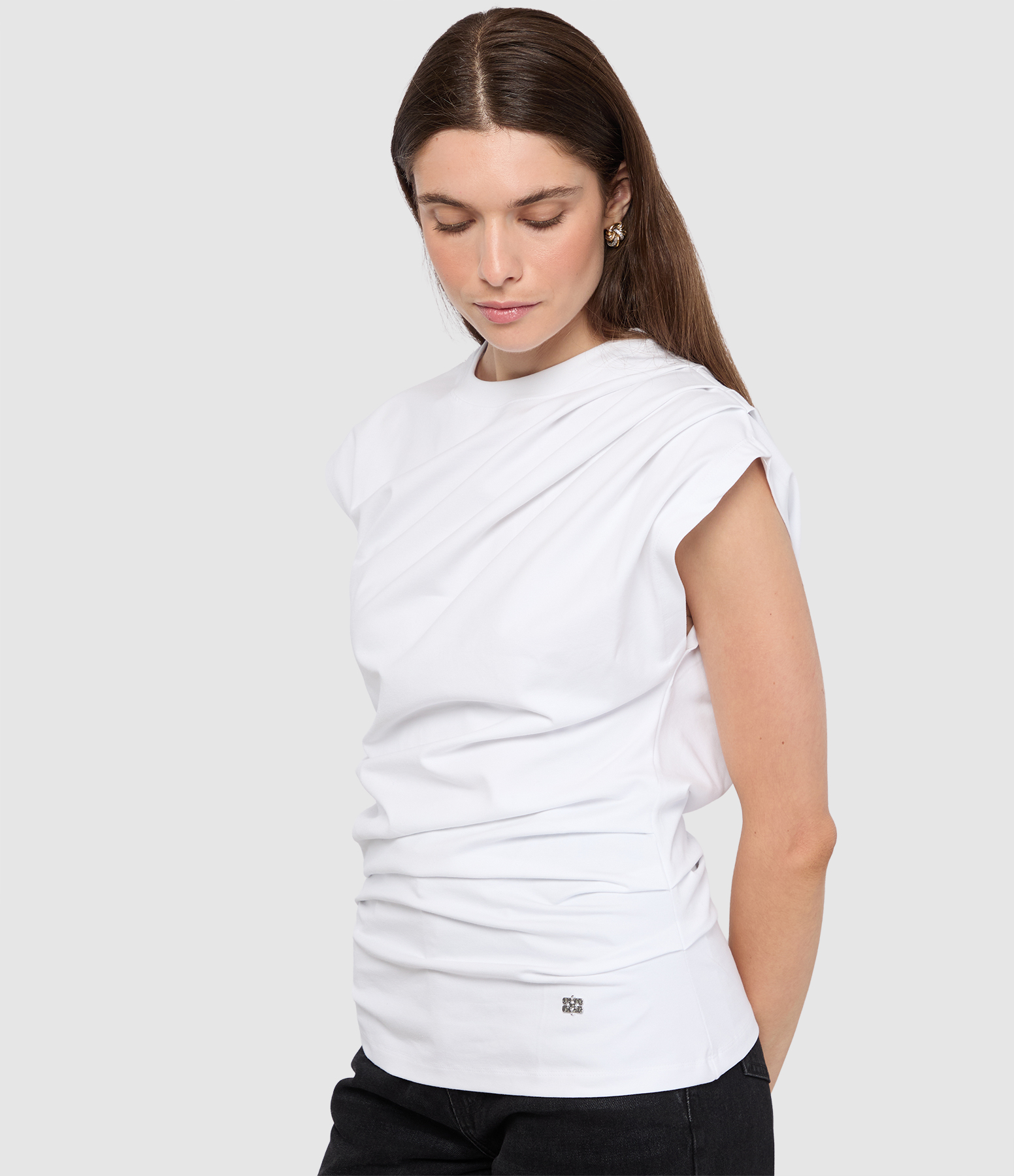 Bright White Stretch Heavy Jersey Blouse